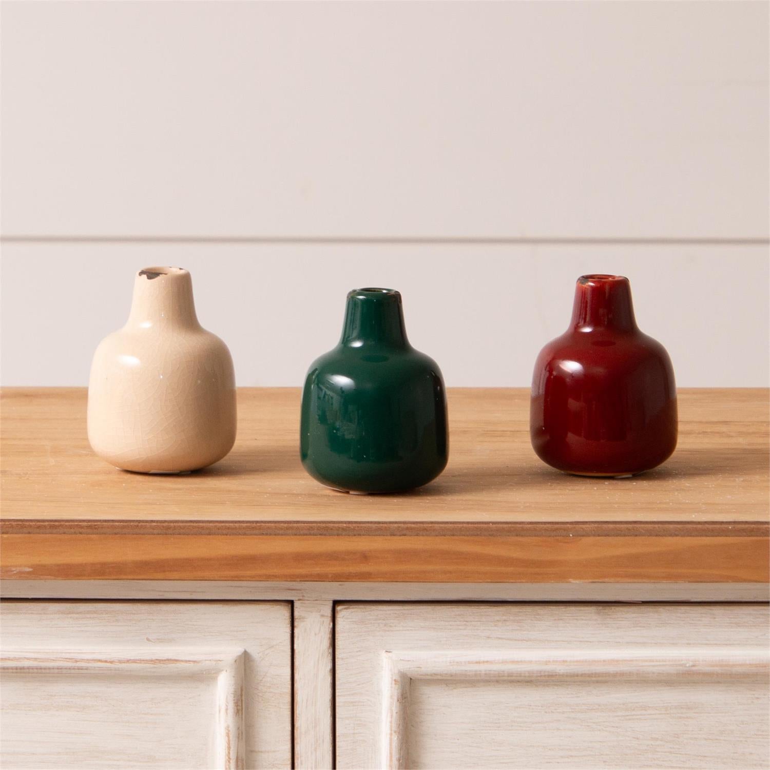 Mini Bud Vases - Red, Green, White (S/3)