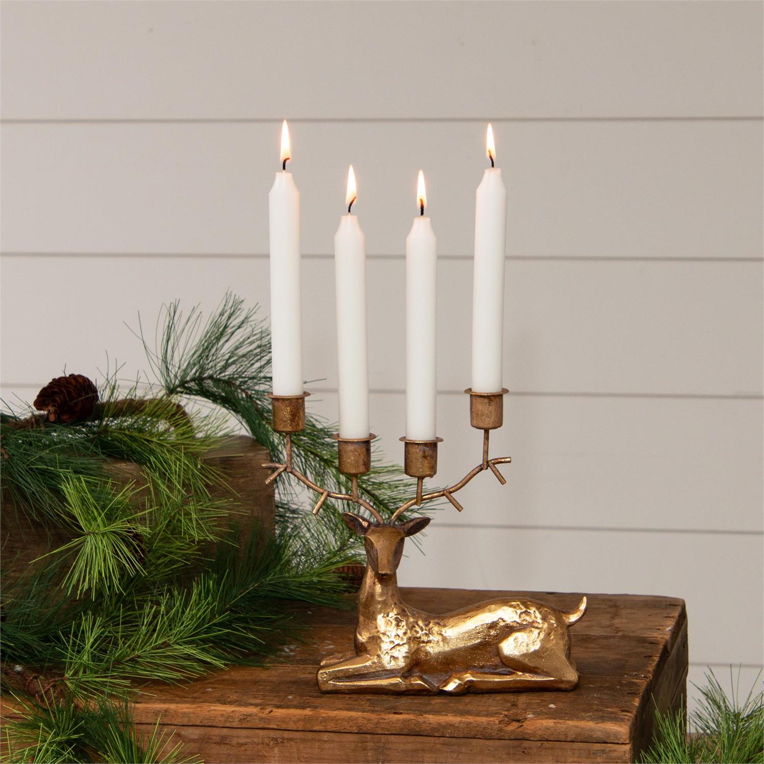 Laying Gold Tone Deer Candle Holder