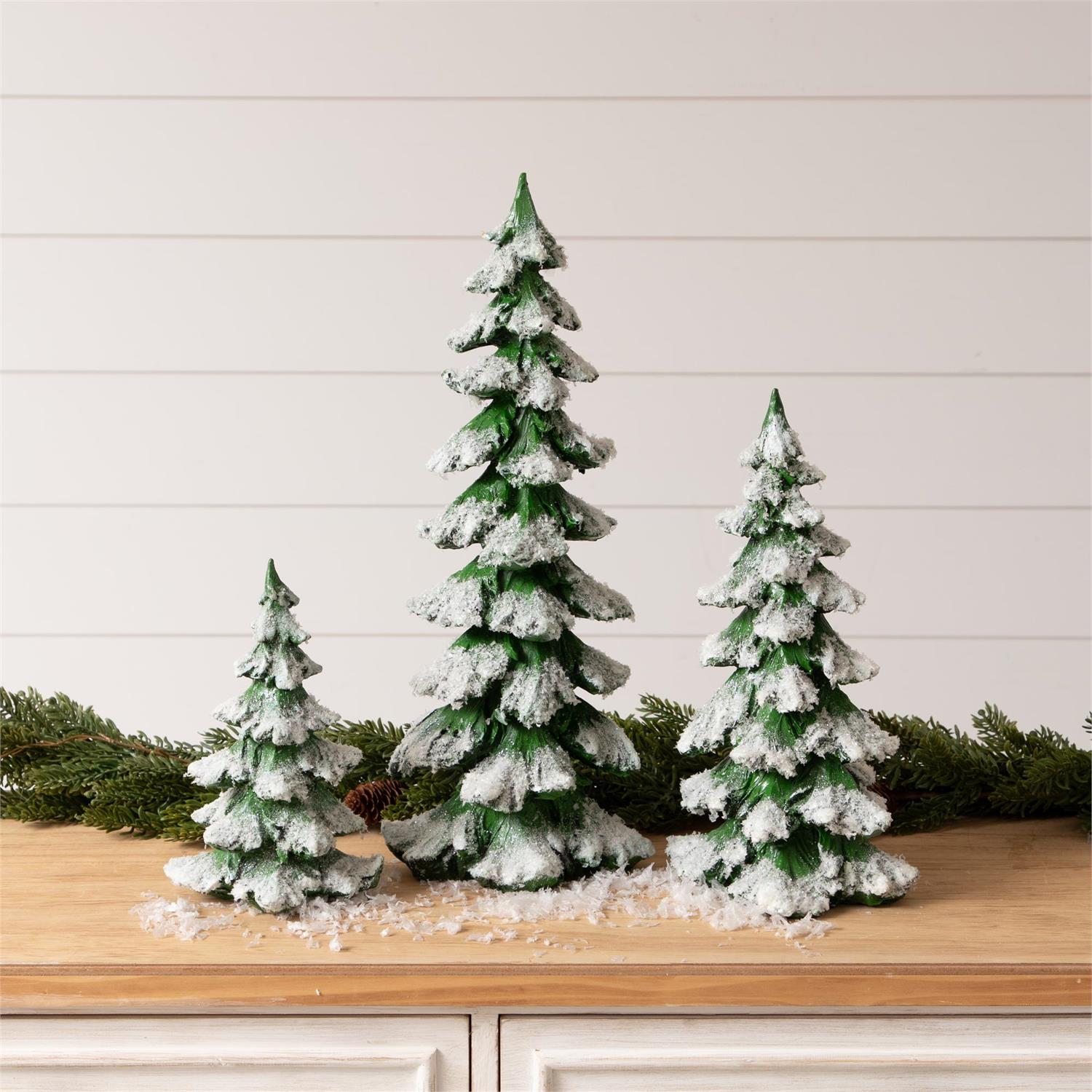 Snowy White Glitter Resin Trees (S/3)