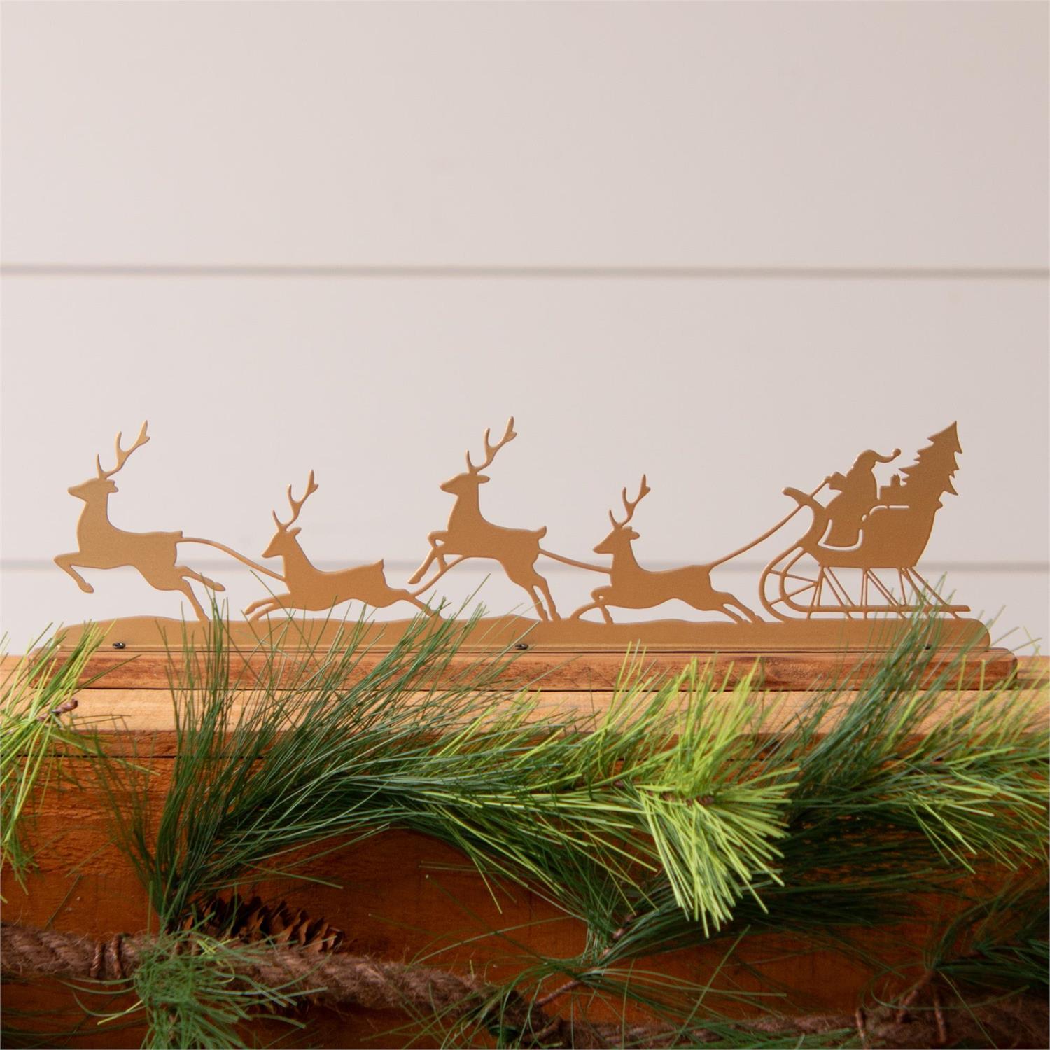 Santa And Reindeer Gold Silhouette