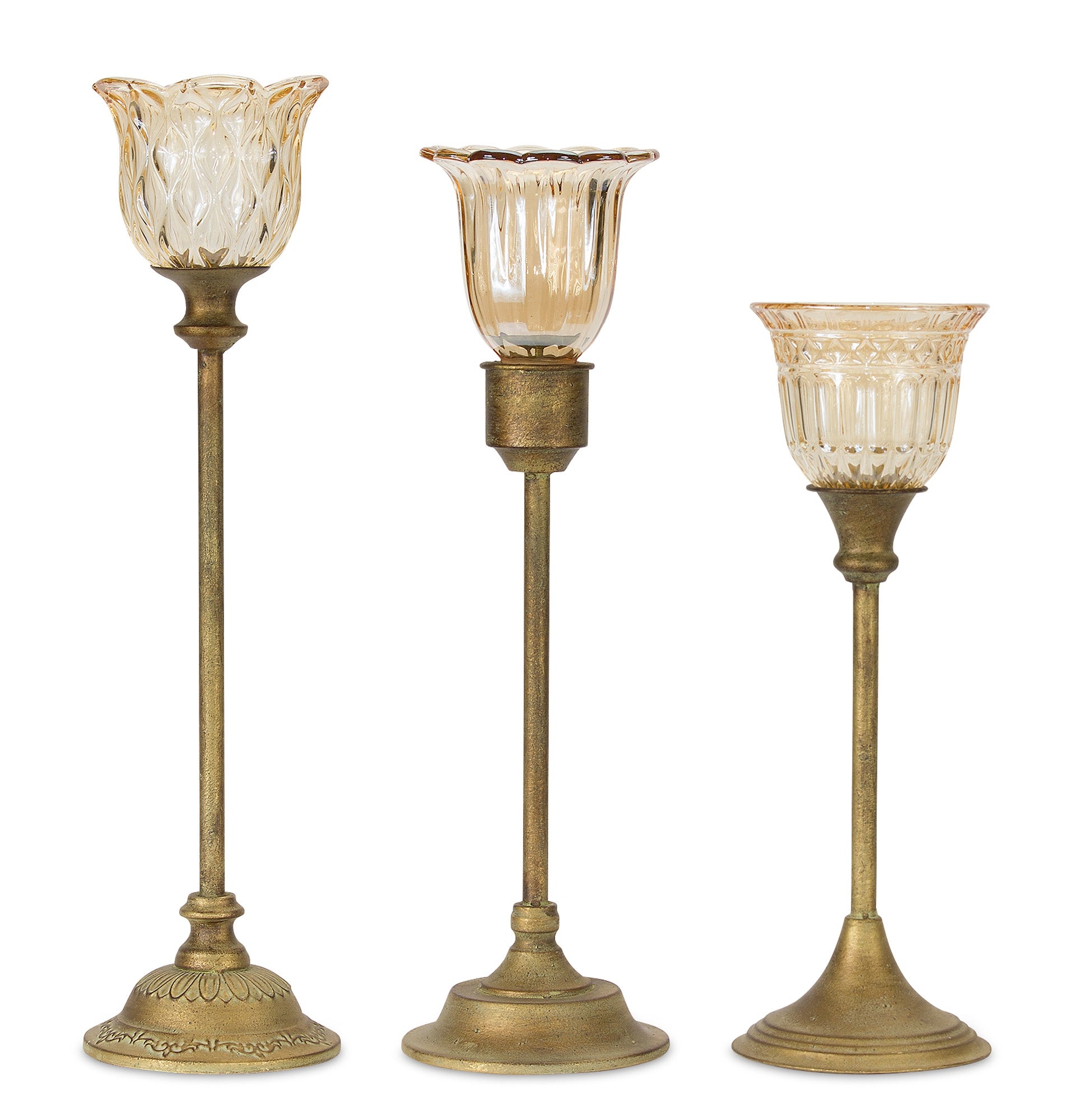 Vintage Glass and Brass Candleholders (S/3) (5635821502621)