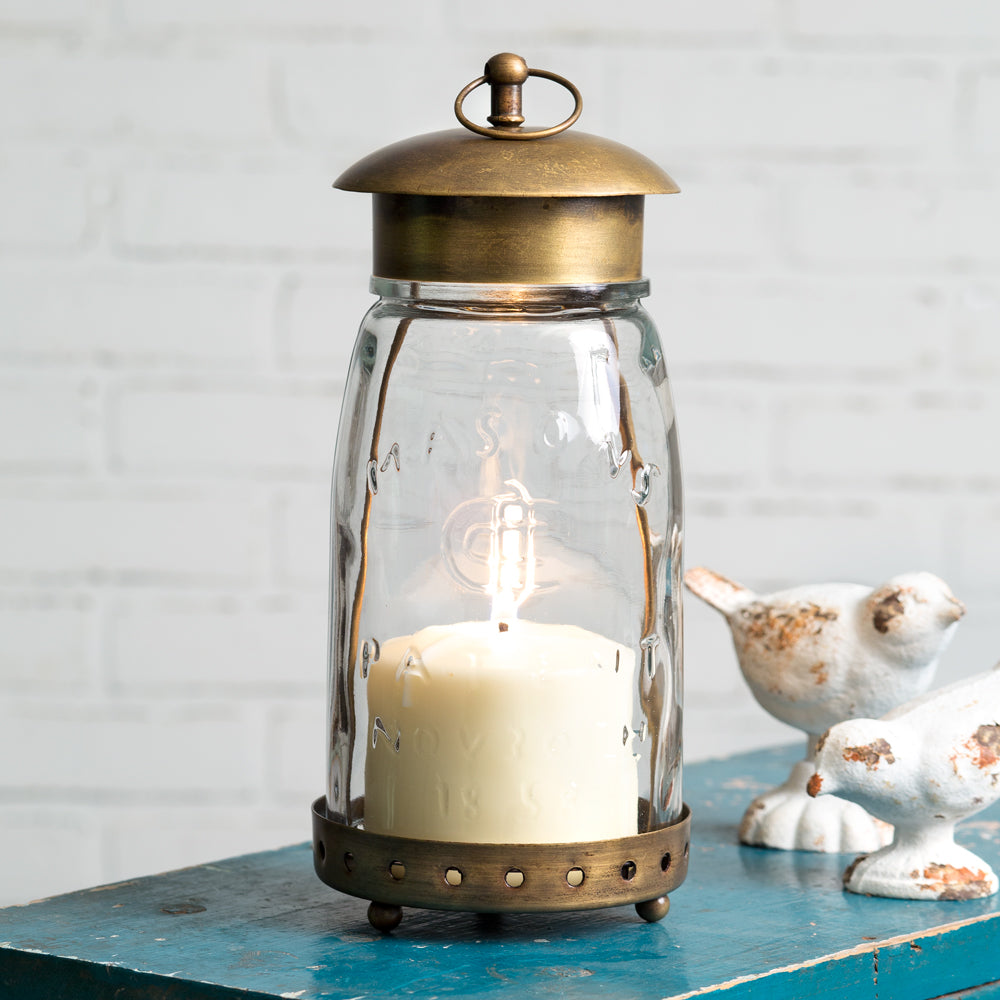 Quart Mason Jar Lantern - Antique Brass