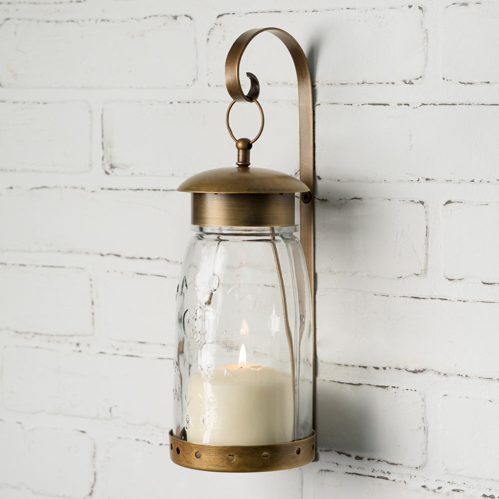 Quart Mason Jar Hanging Wall Sconce - Antique Brass