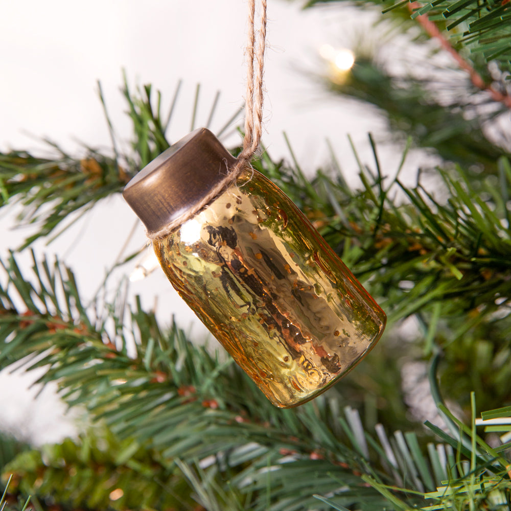 Mercury Glass Mason Jar Ornaments (S/6) - Gold