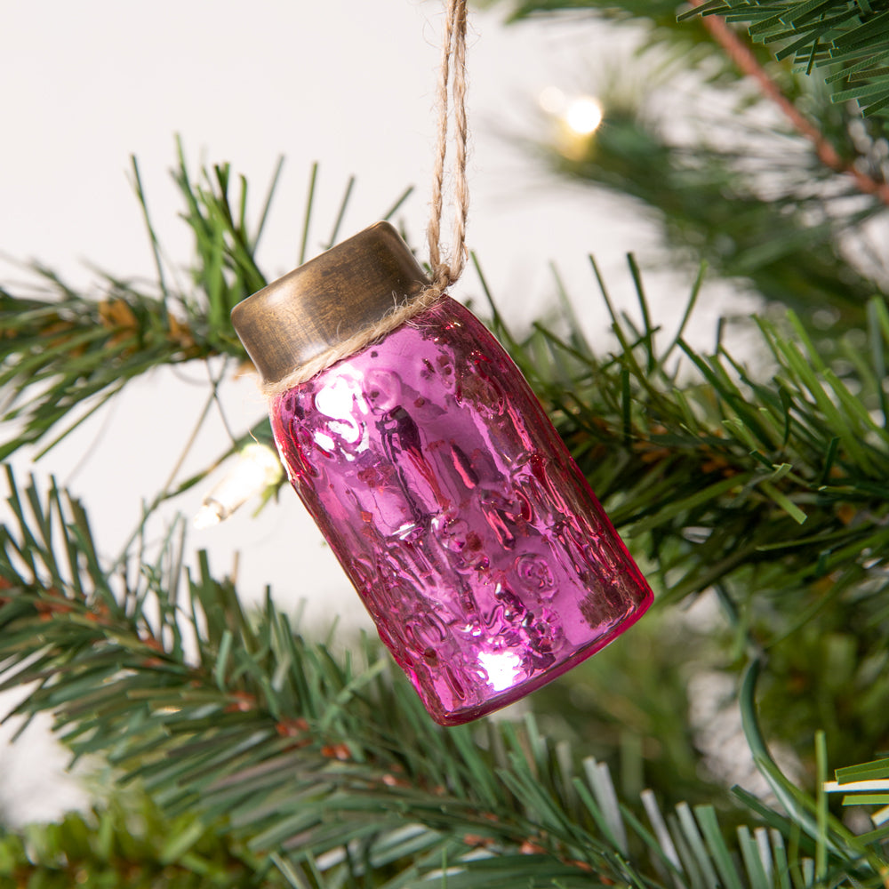 Mercury Glass Mason Jar Ornaments (S/6) - Pink
