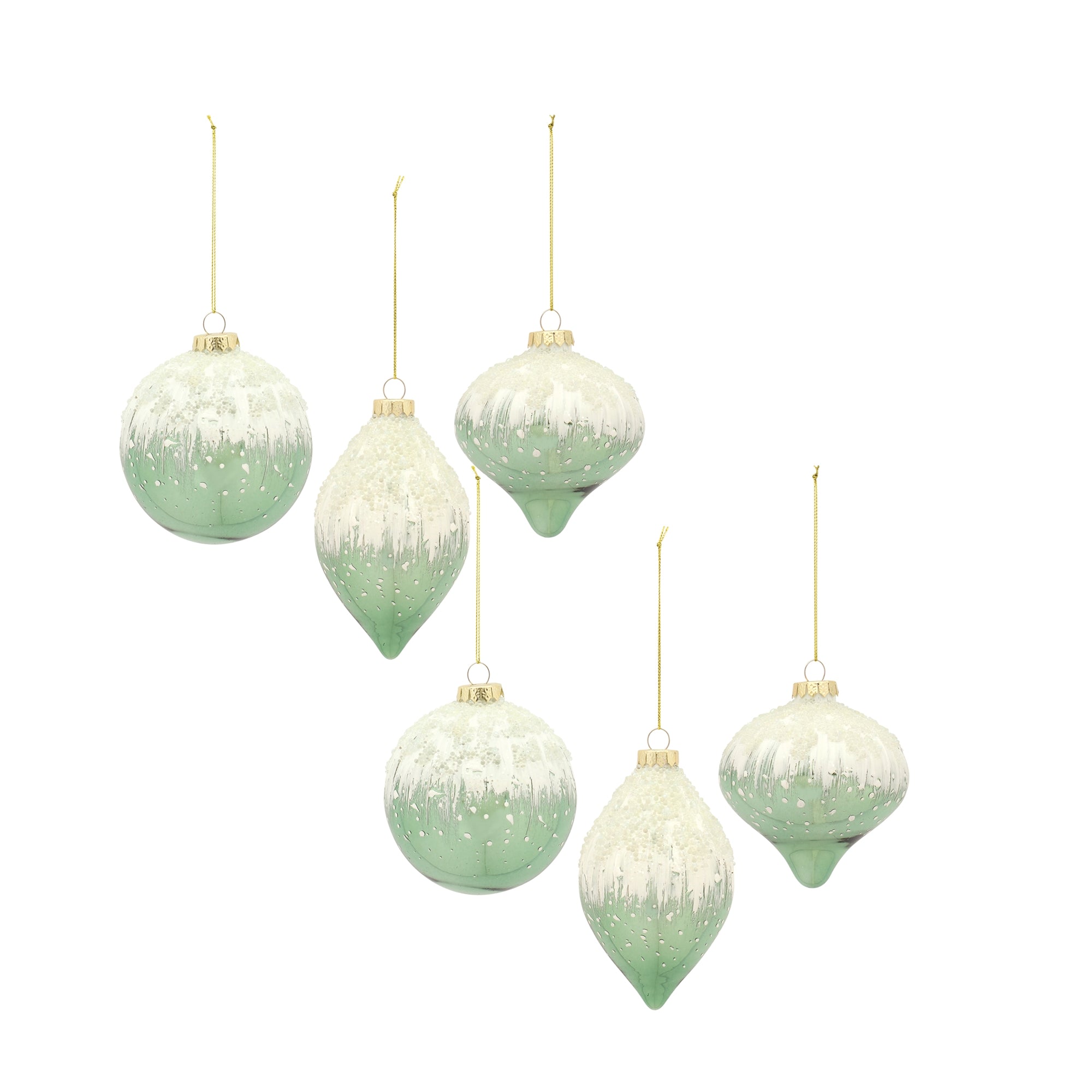 Sage Green w/ Snow Accent Ornaments (S/6)