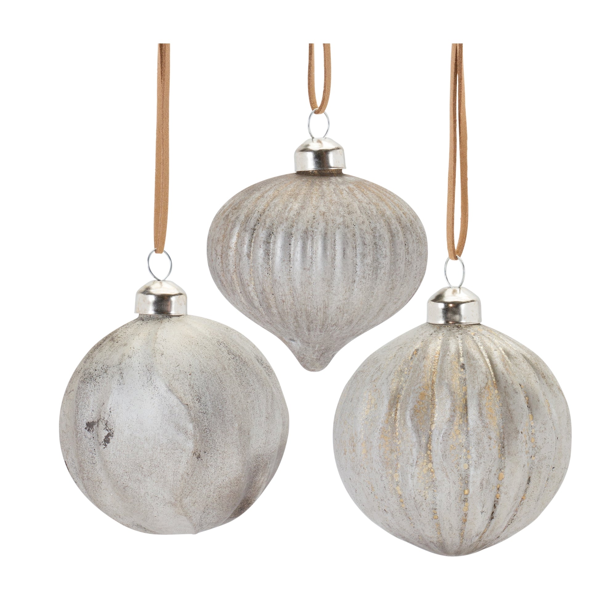 Distressed Ribbed Glass Ornament (Set of 12)