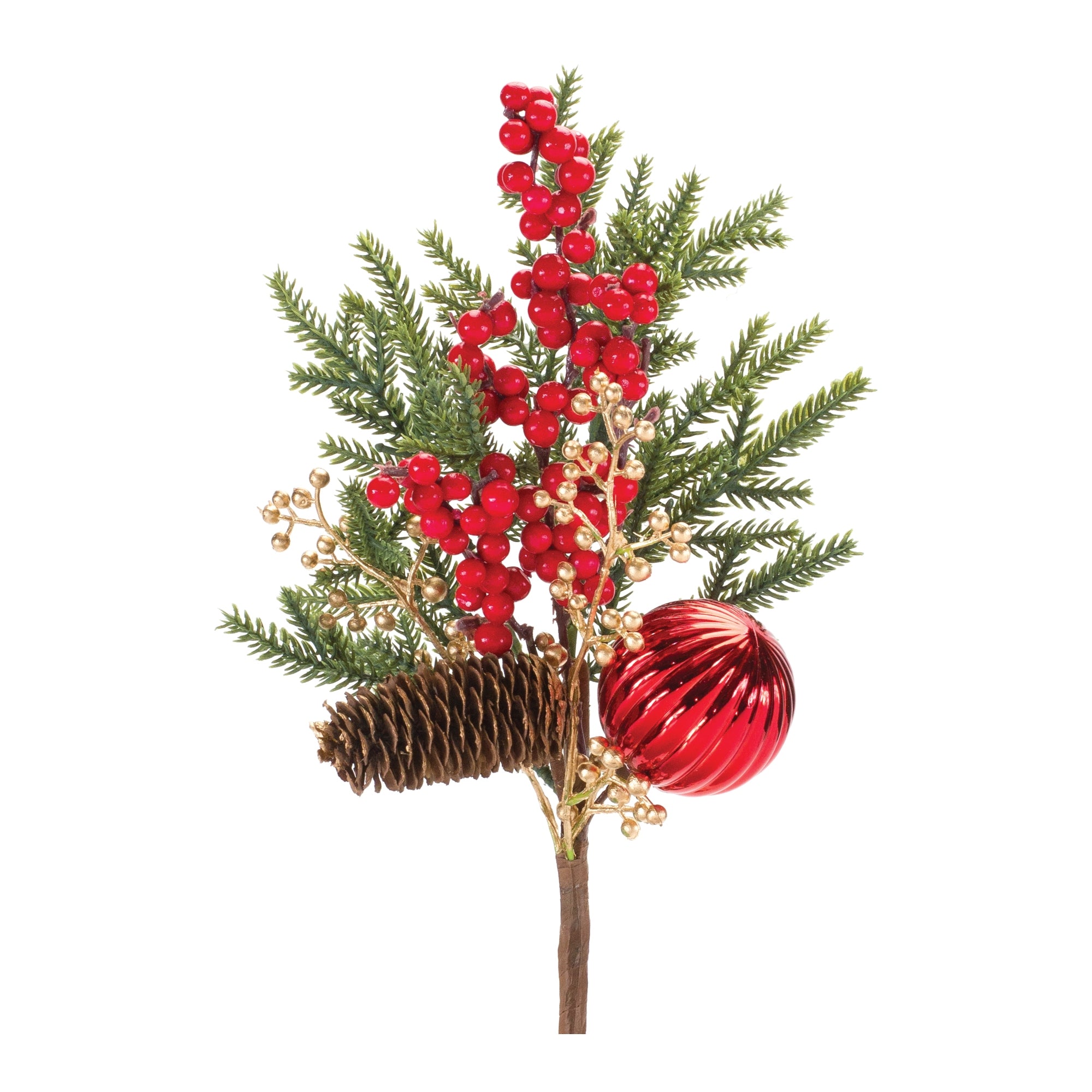 Pine Spray w/Berry & Ornament (Set of 2)