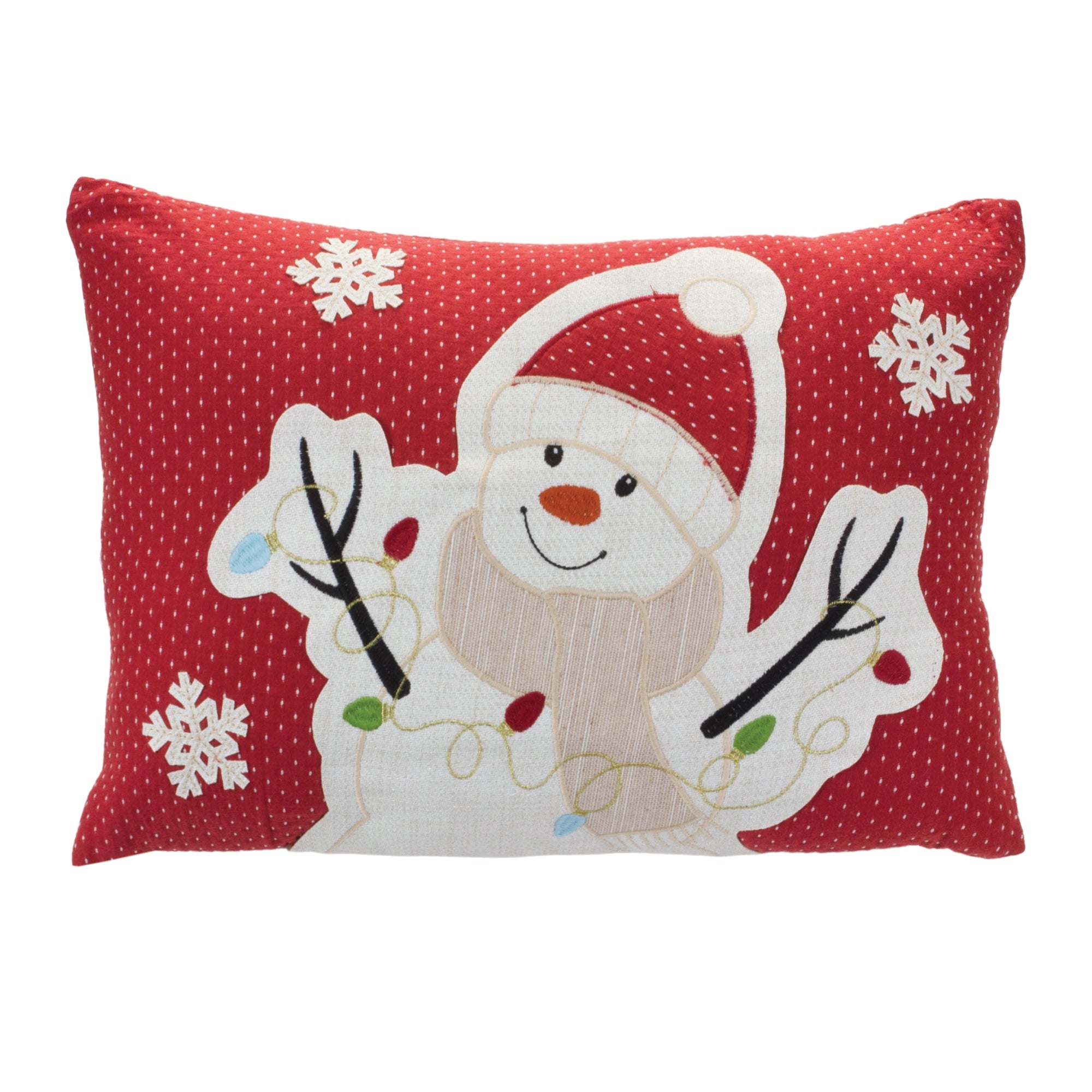 Embroidered Snowman Throw Pillow 17"L