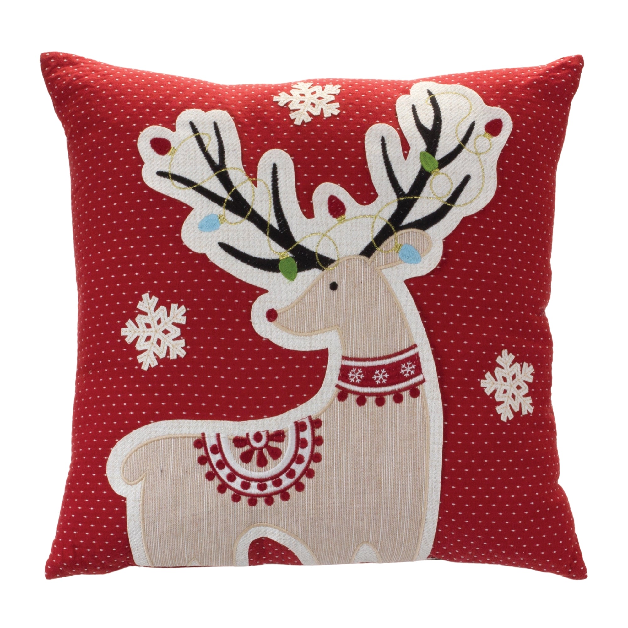 Embroidered Reindeer Throw Pillow 16"SQ
