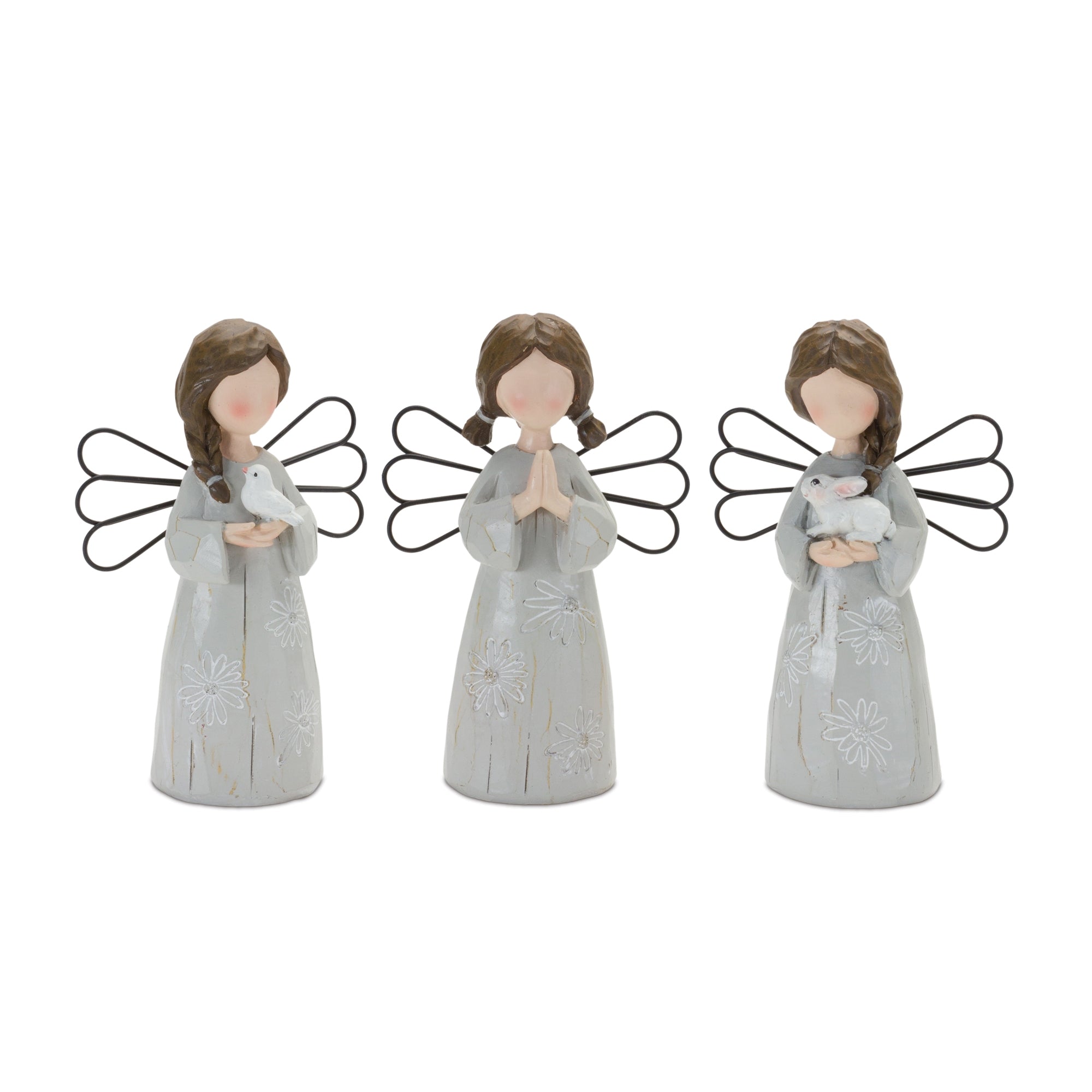 Floral Etched Angel Figurine (Set of 3)