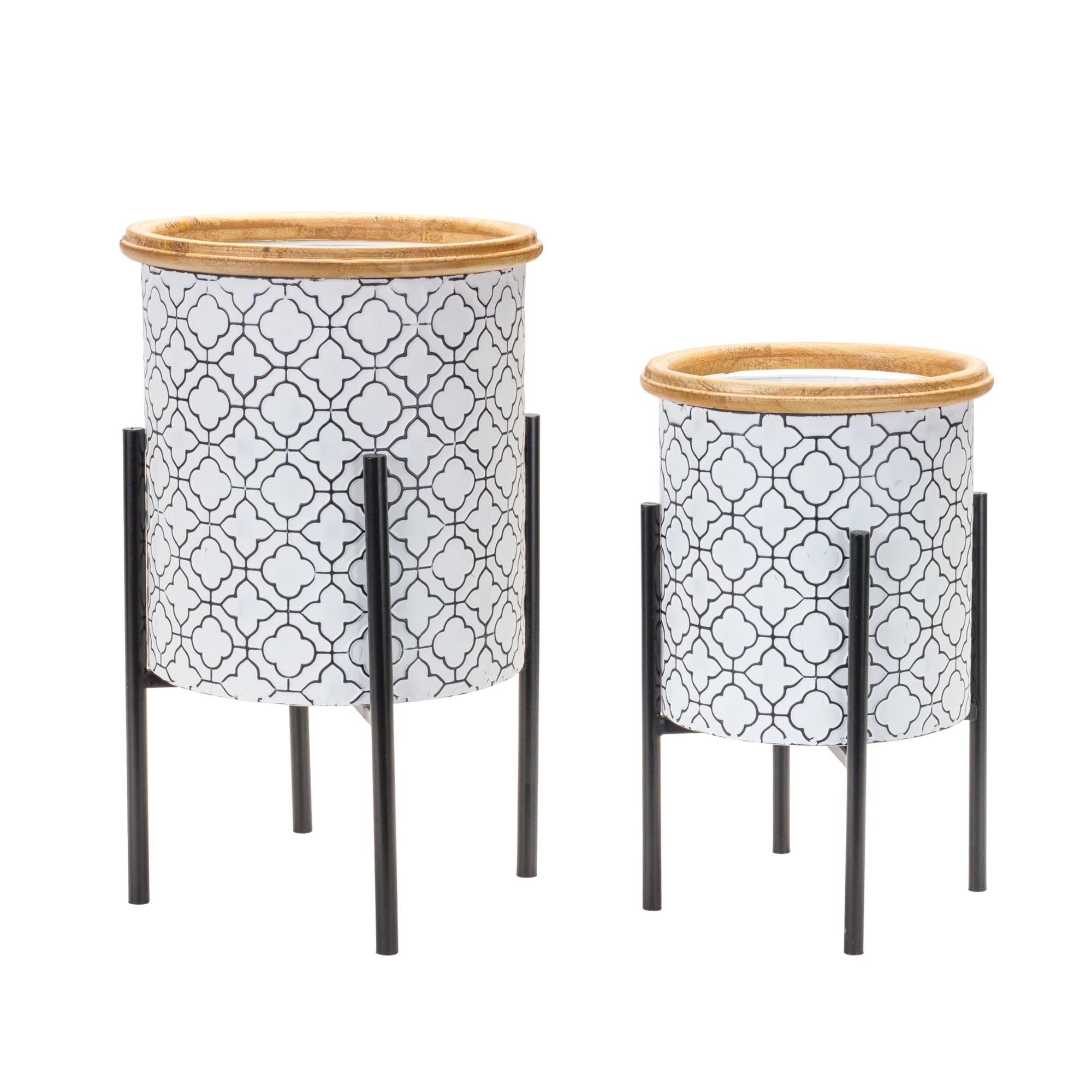 Ornate Metal Planter with Stand (Set of 2)