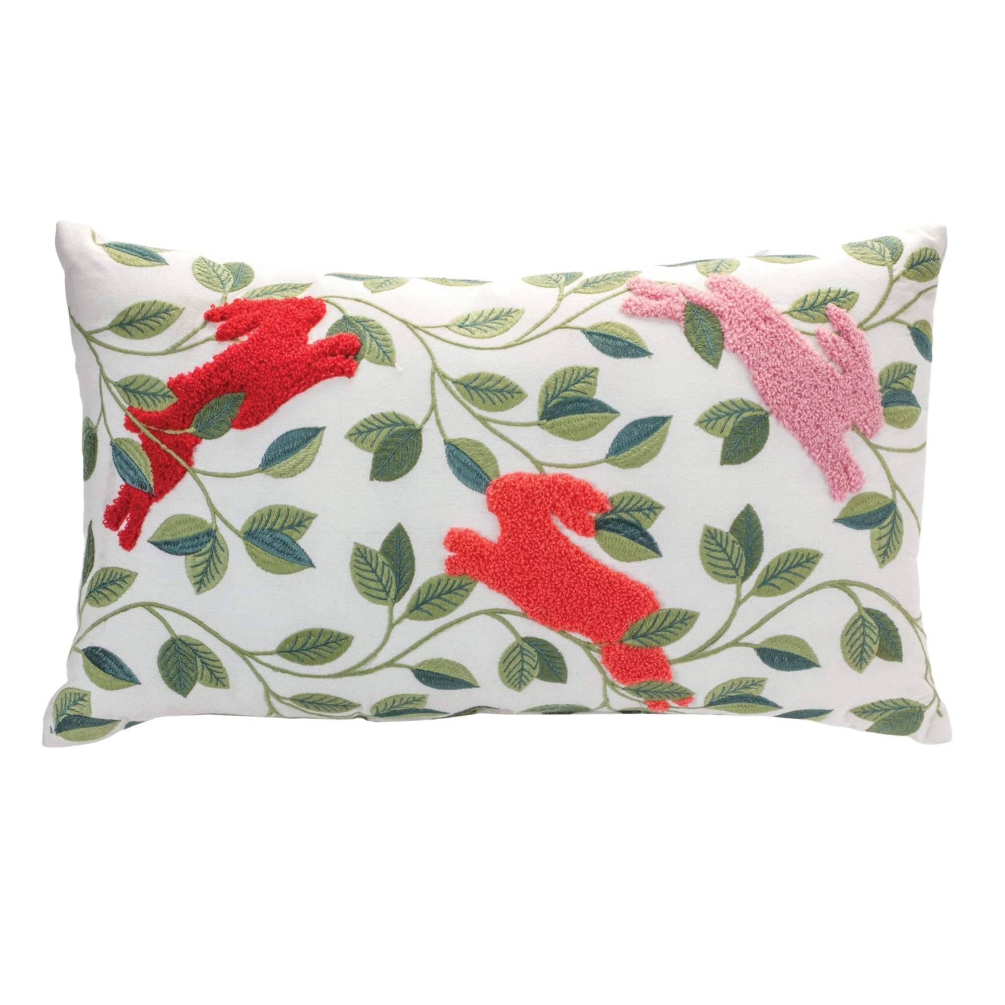 Embroidered Rabbits Throw Pillow 12"L