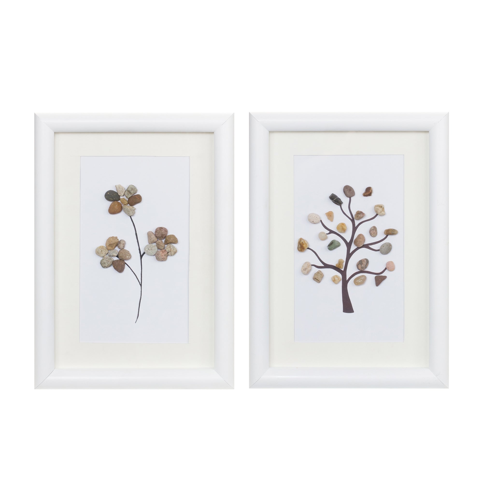 Framed Tree and Floral Pebble Art (Set of 2)