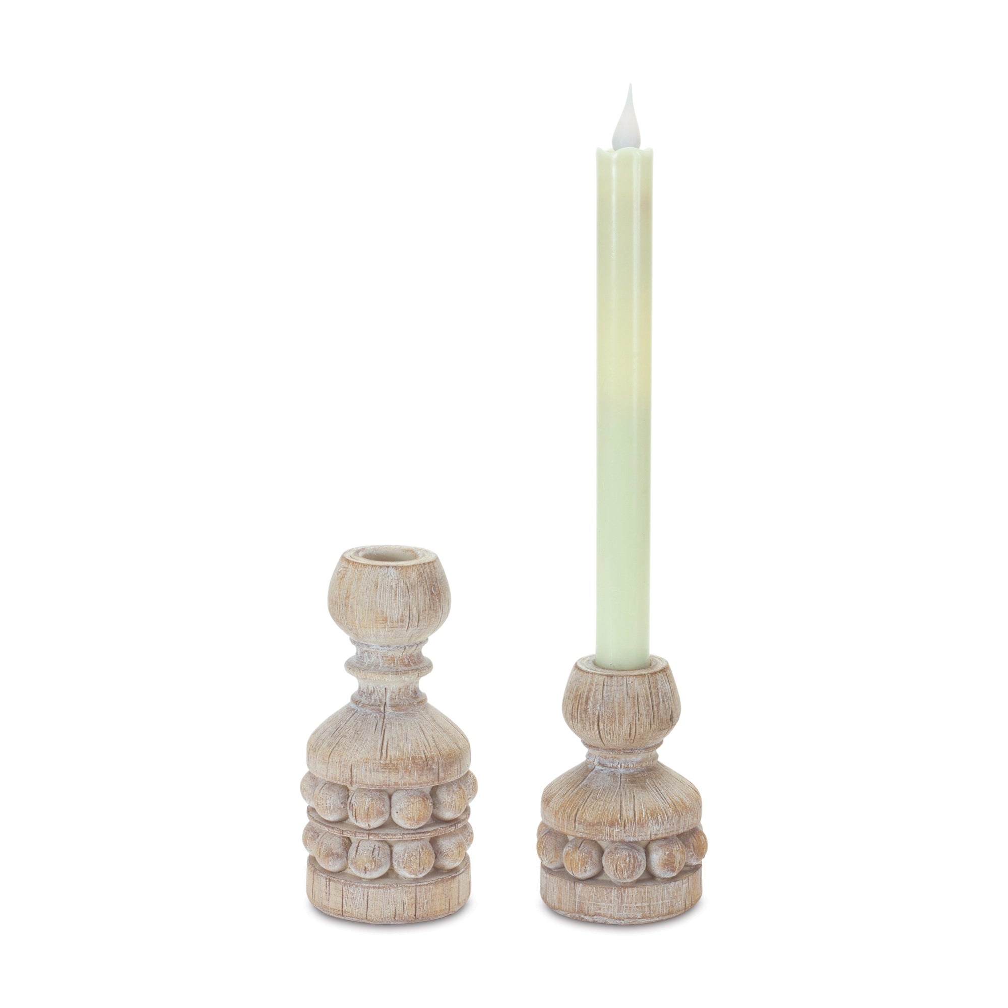 Beaded Wood Design Taper Candle Holder (S/2)