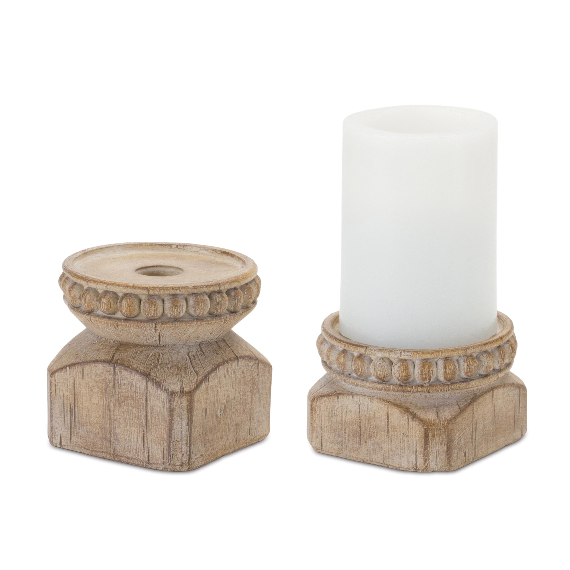 Beaded Wood Design Candle Holder (S/4)