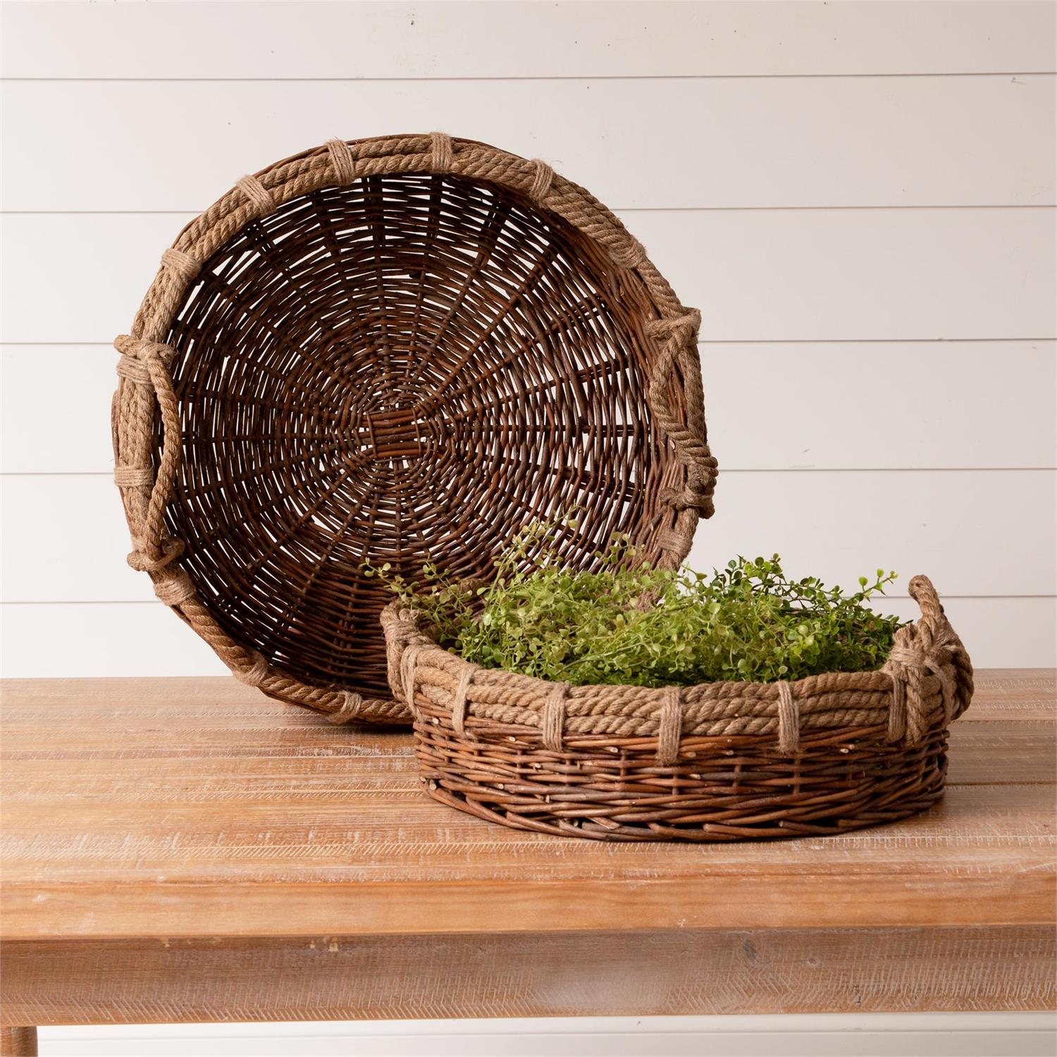 Round Wicker Trays With Rope Handles