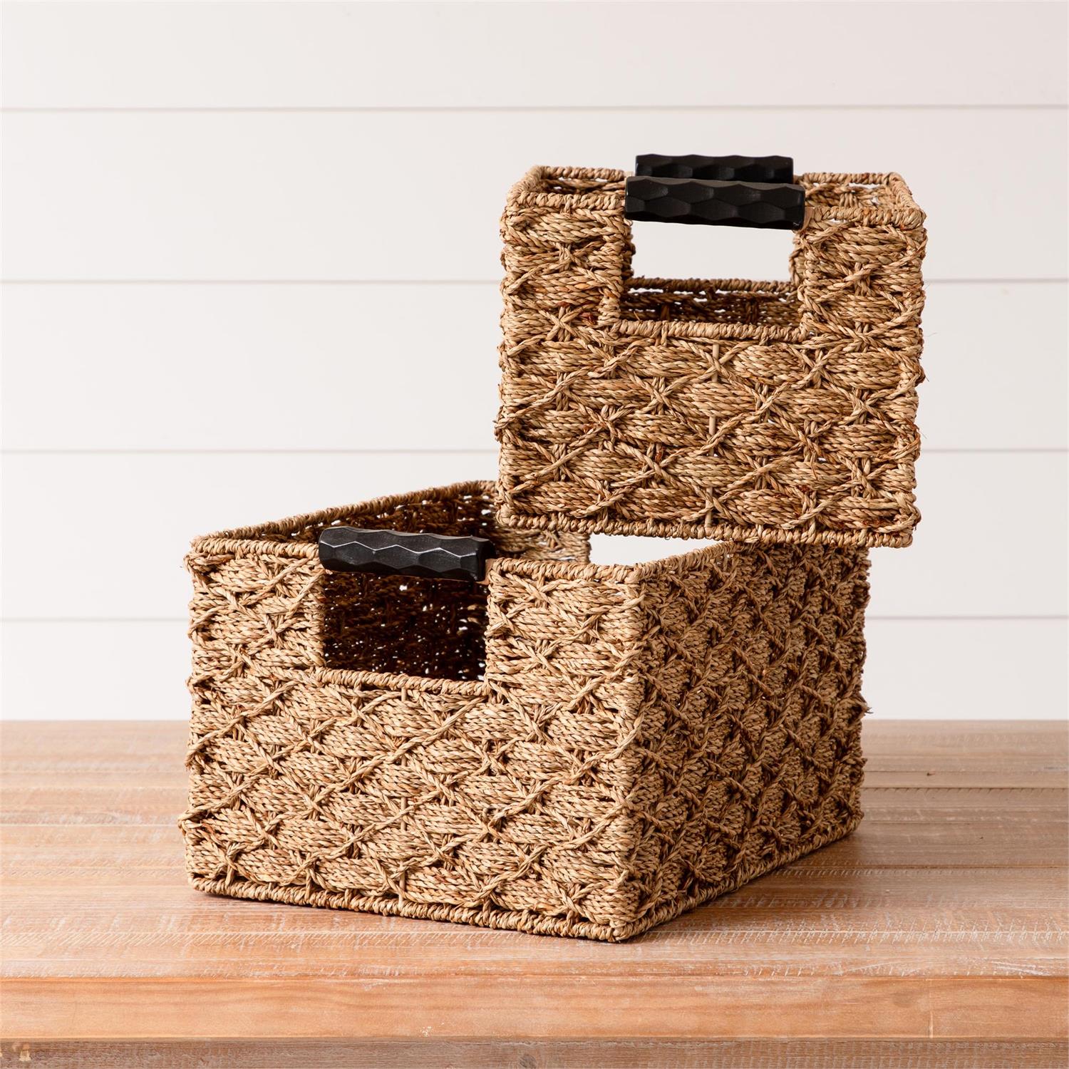 Square Seagrass Baskets With Handles (S/2)