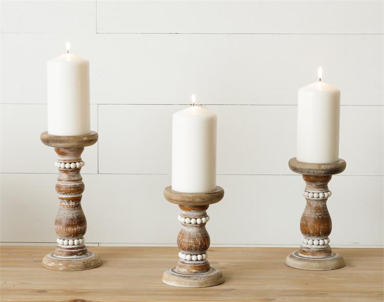 Beaded Wood Candle Holders (S/3)