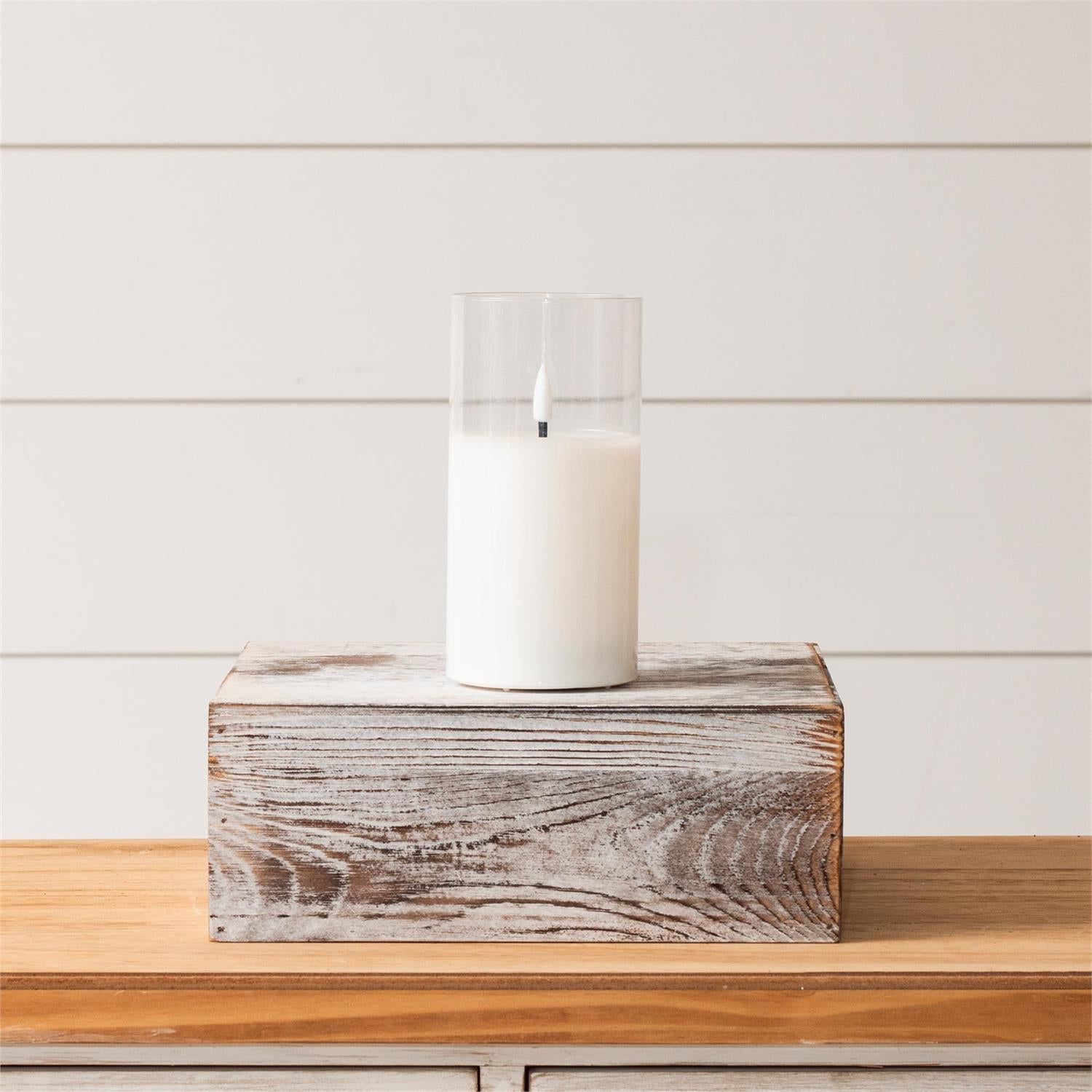 Pillar Clear Glass LED Flickering Candle, Lg