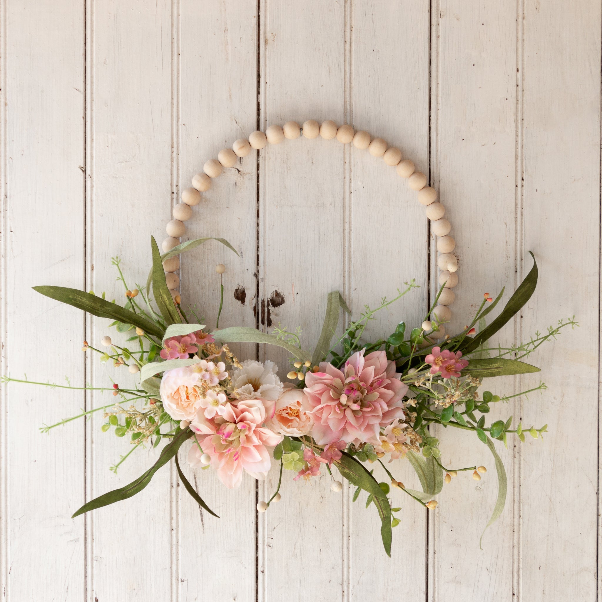 Wreath - Beaded Hoop, Pink Dahlia