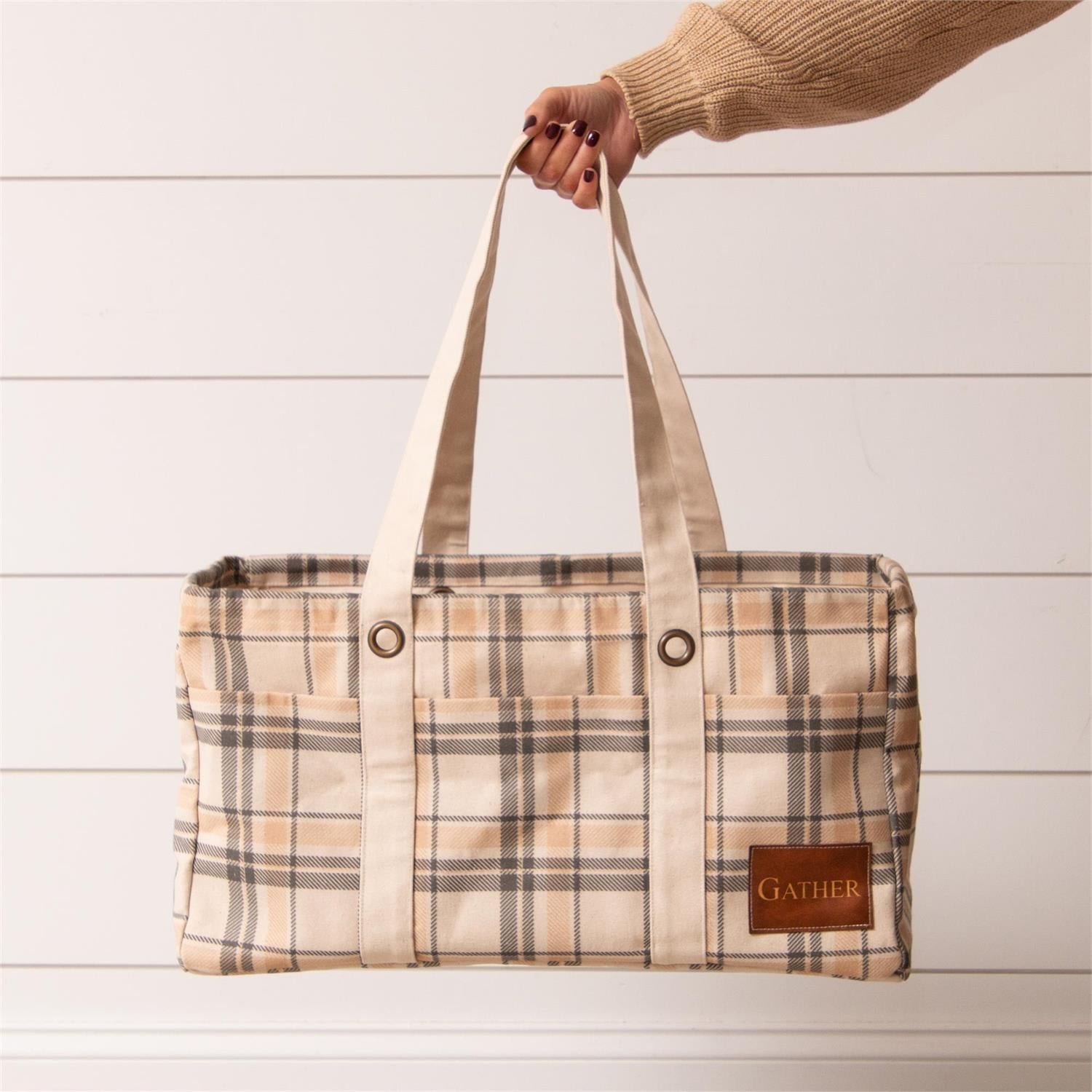 Plaid with Leather tag w/ Utility Tote