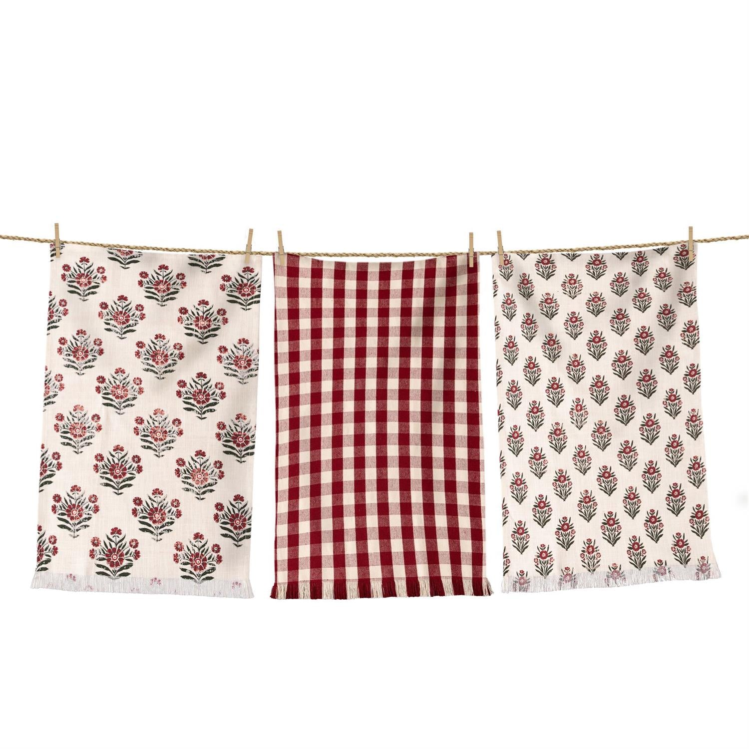 Red Block Print Silhouette Tea Towels (S/3)