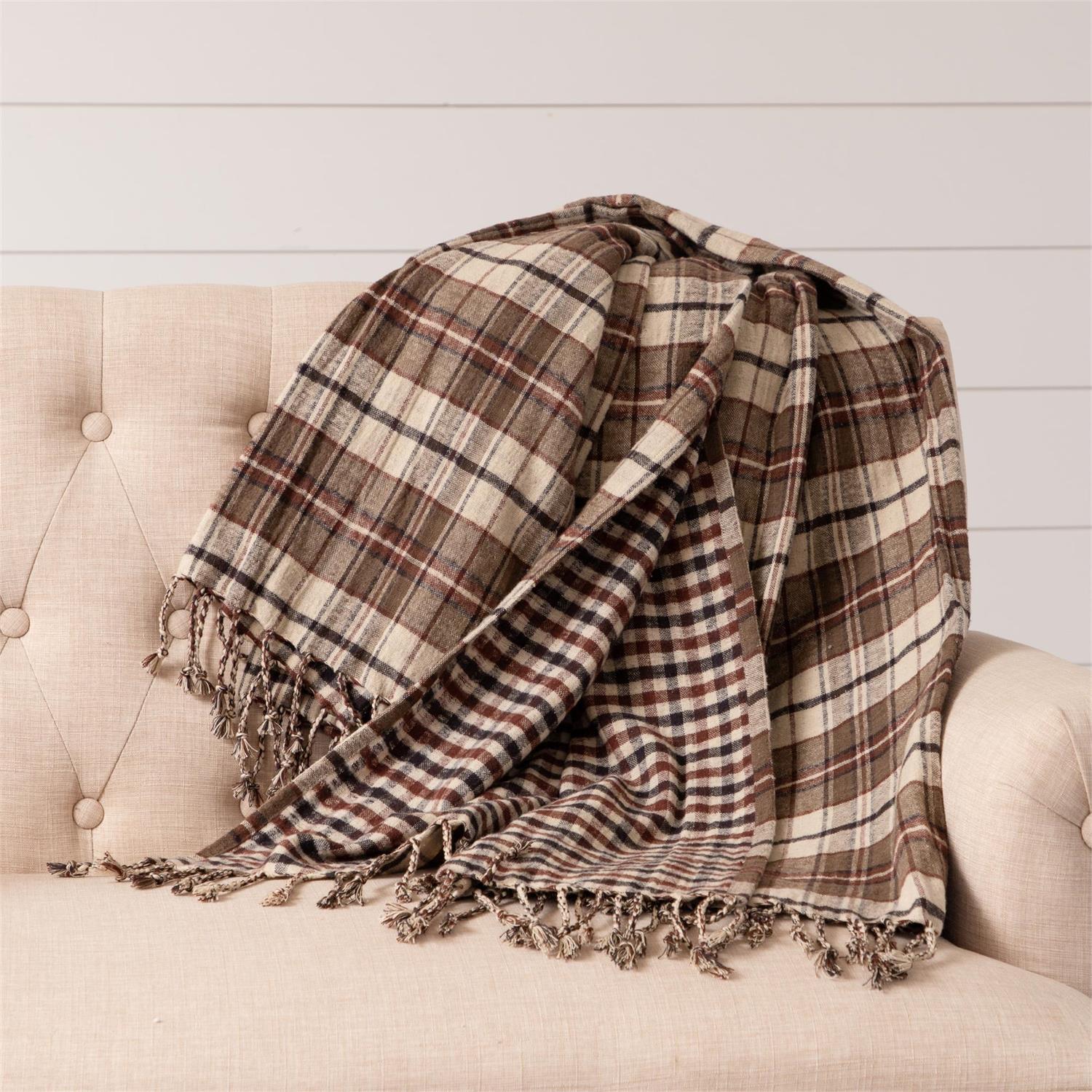 Throw - Brown Plaids, Reversible Brushed Cotton