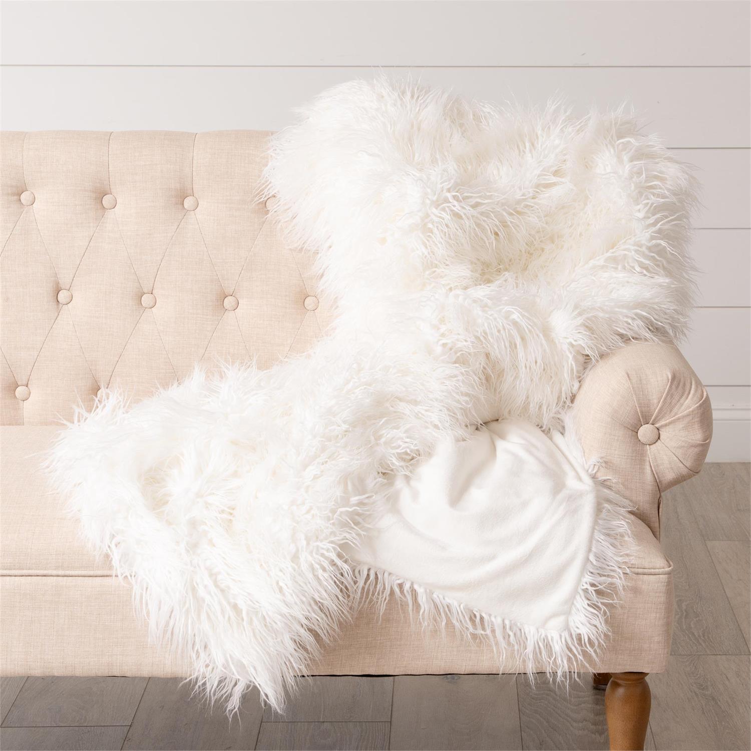 Throw- Faux Mongolian Fur, White