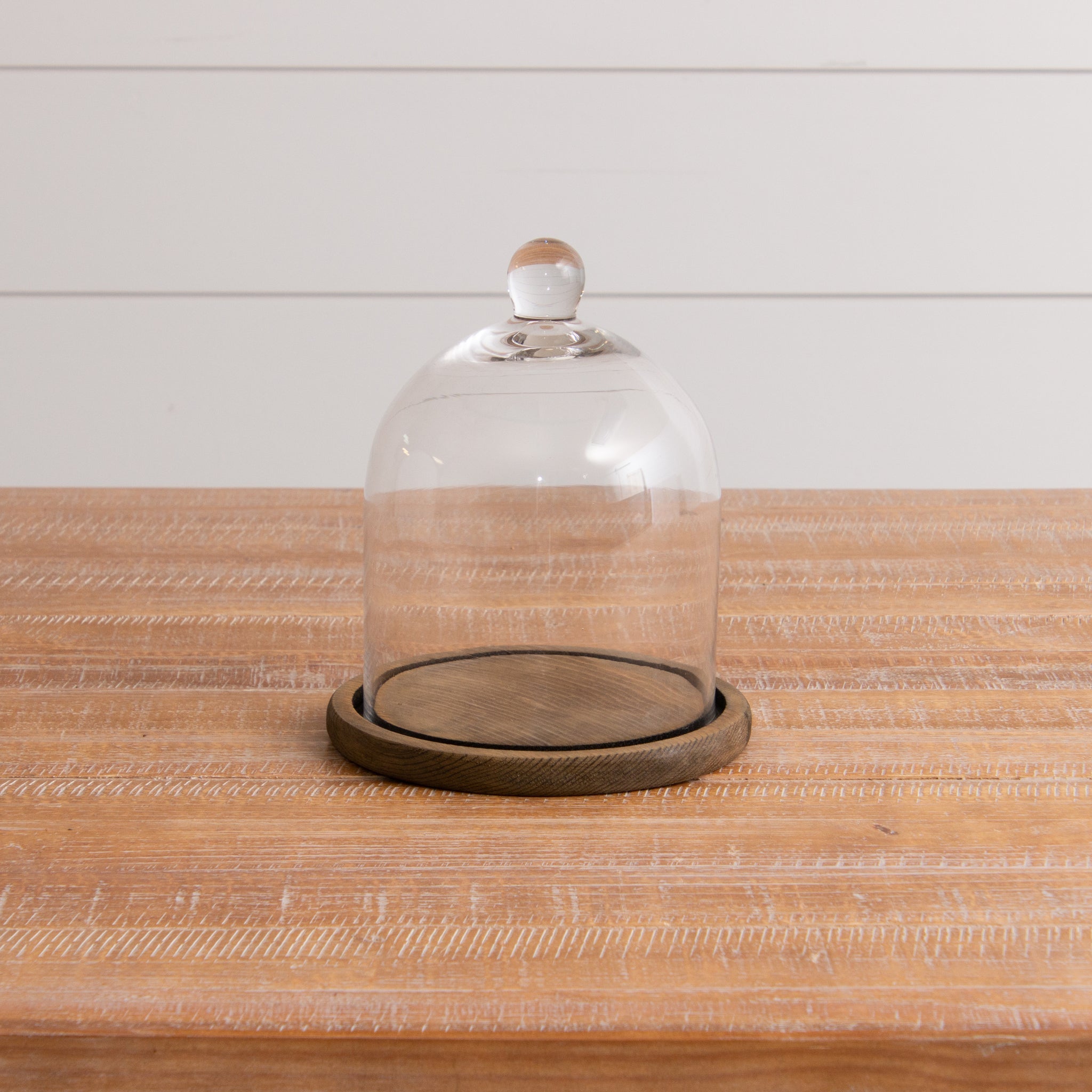 Tall Glass Cloche With Wood Base