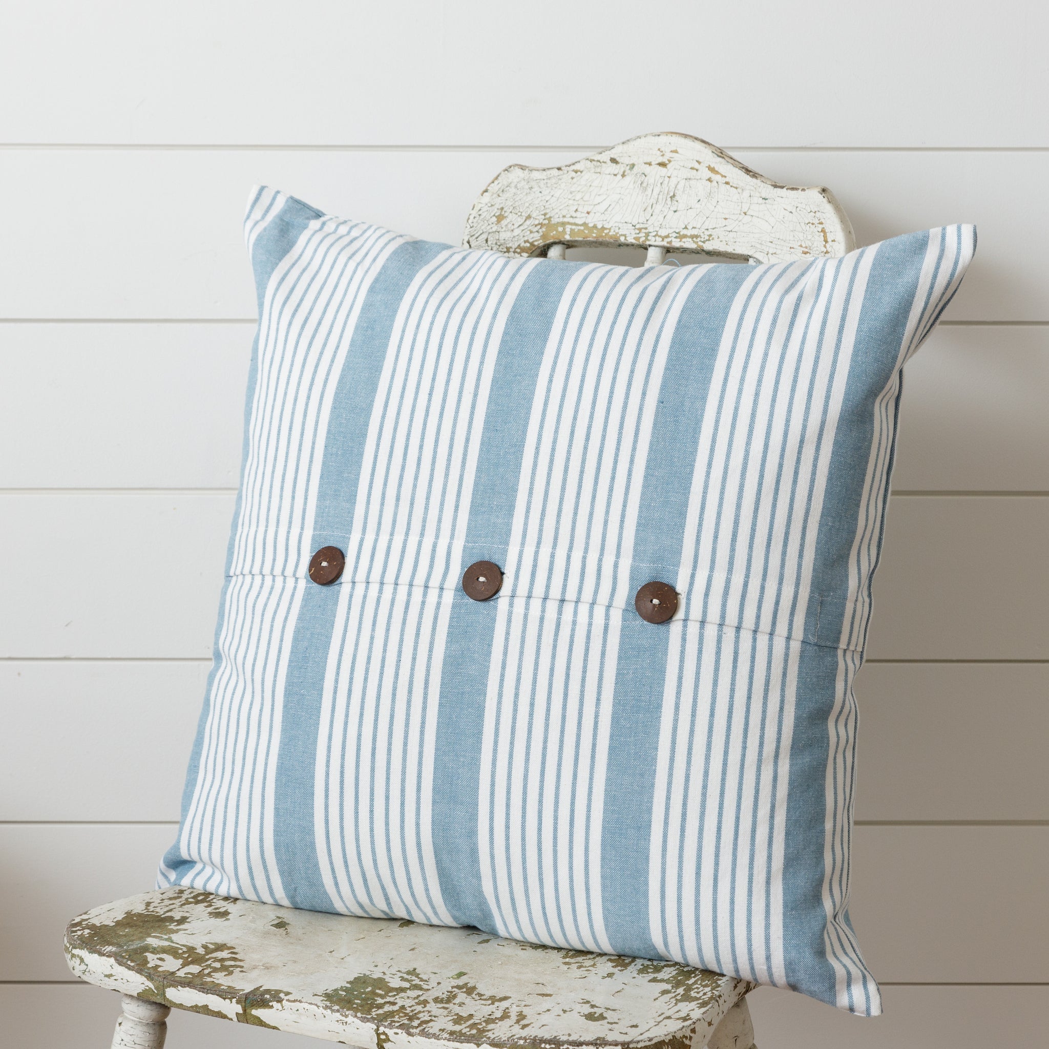 Blue Stripe w/ Buttons Pillow