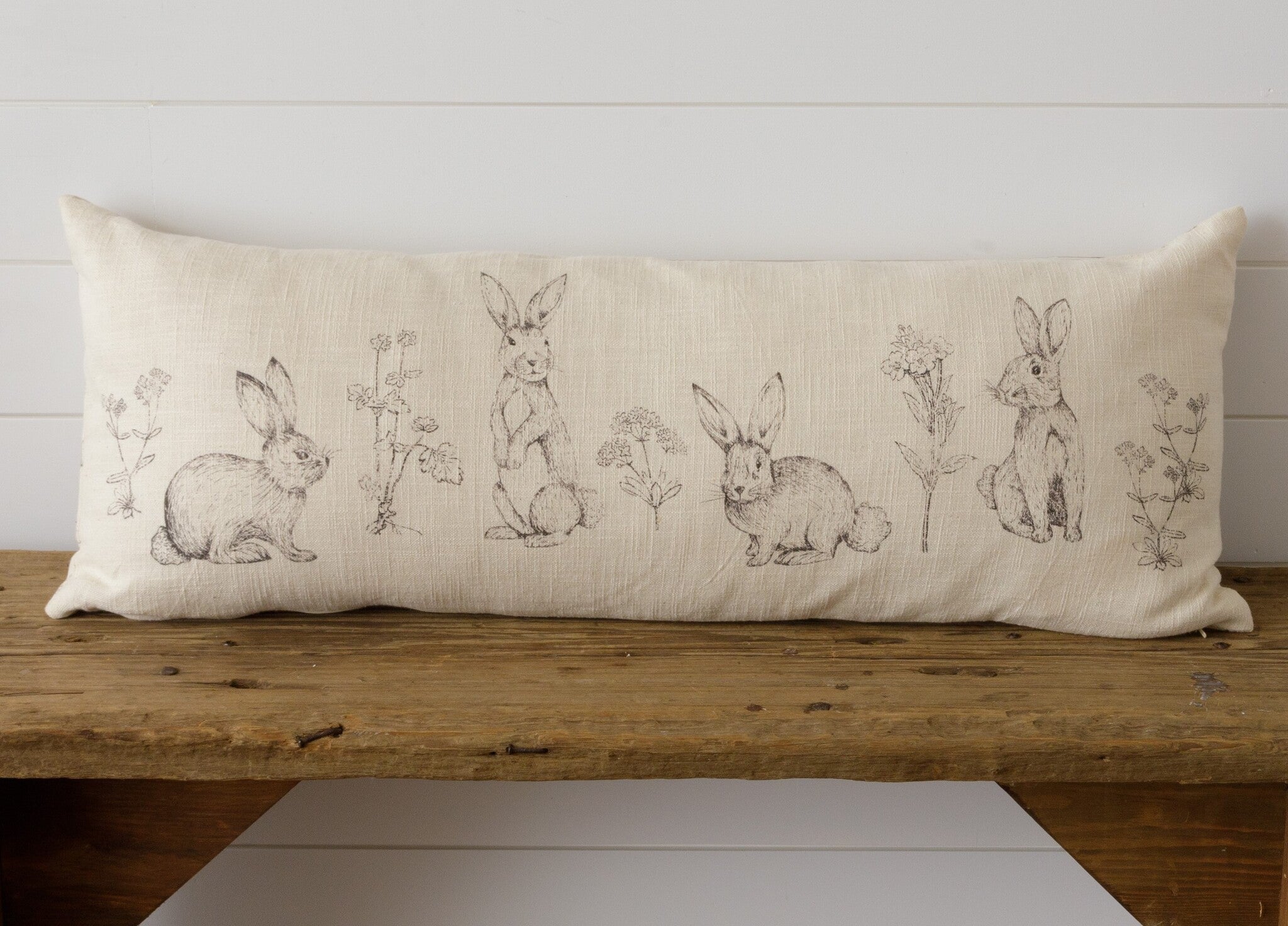 Rabbits and Wildflowers Lumbar Pillow