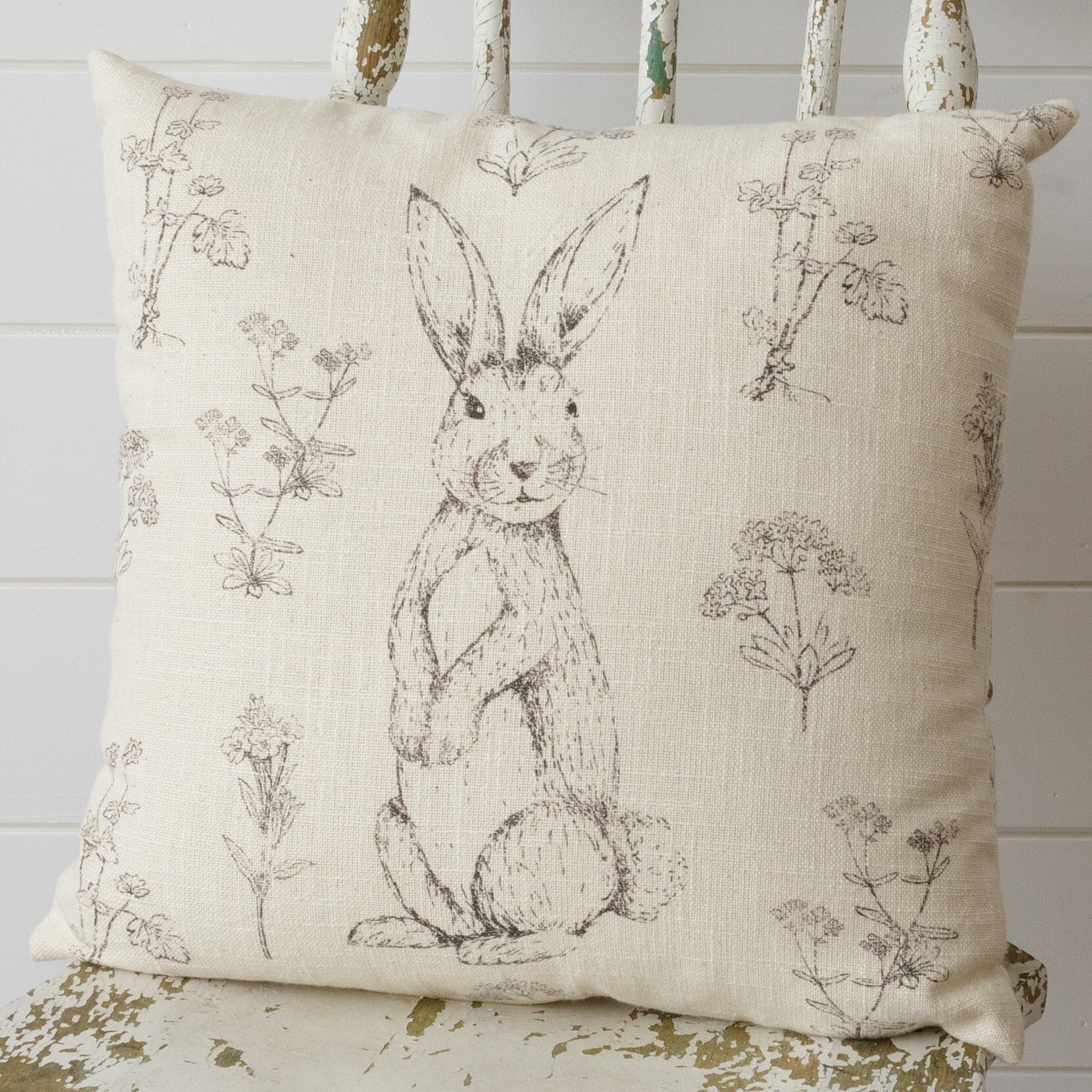 Rabbits and Wildflowers Pillow