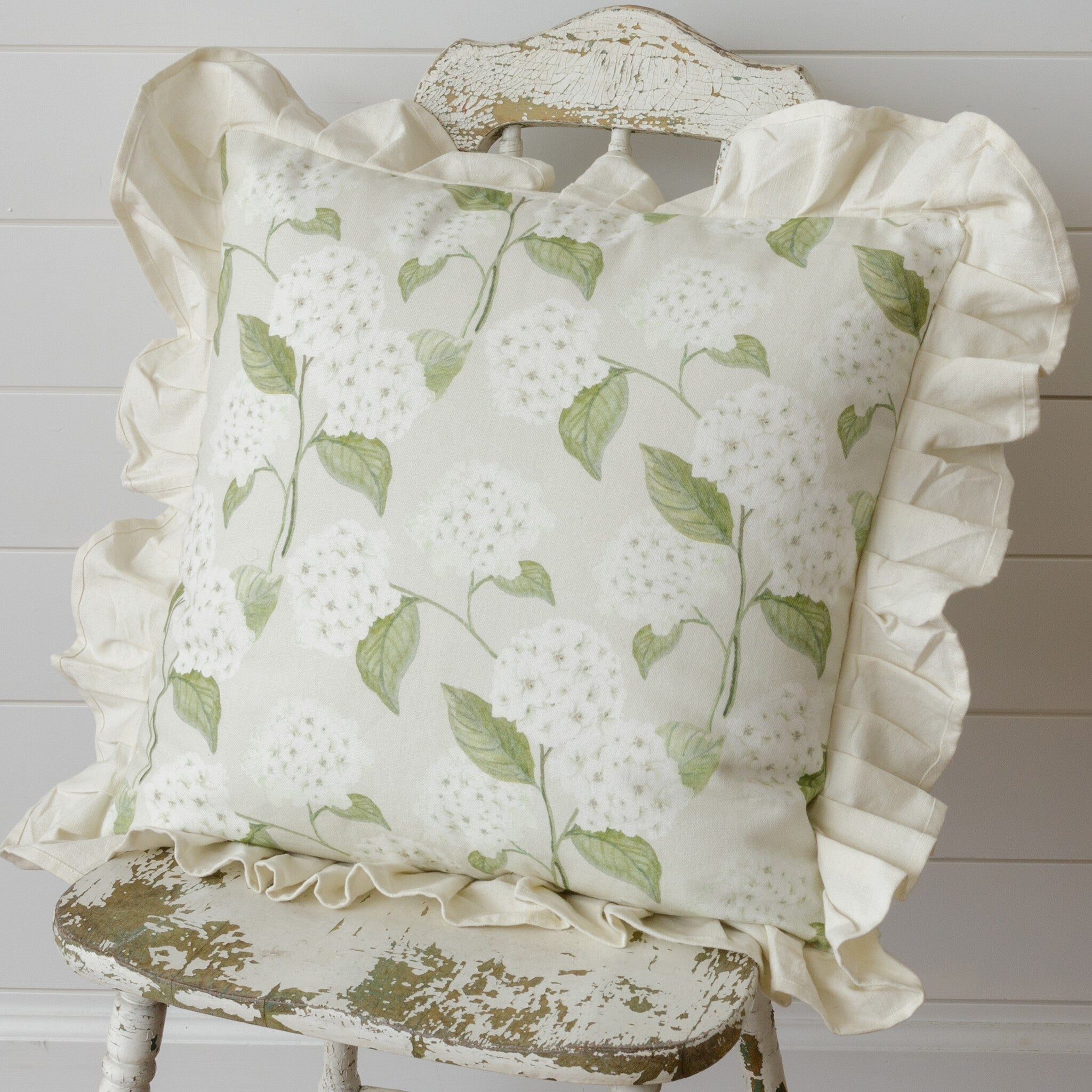 White Hydrangea Reversible Pillow