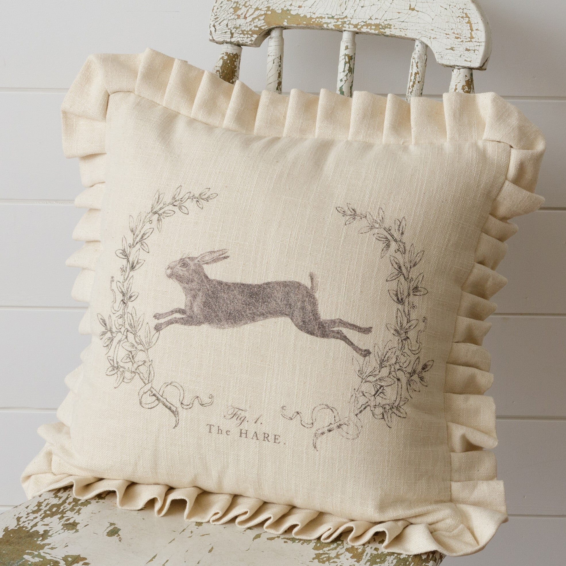 Leaping Hare Pillow w/ Ruffles