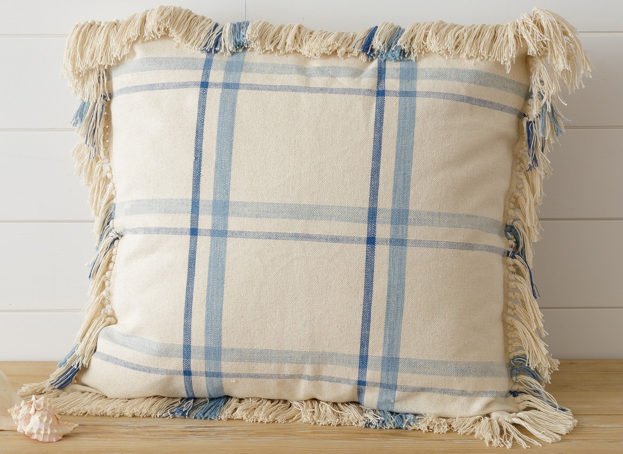 Blue Plaid w/ Fringe Pillow