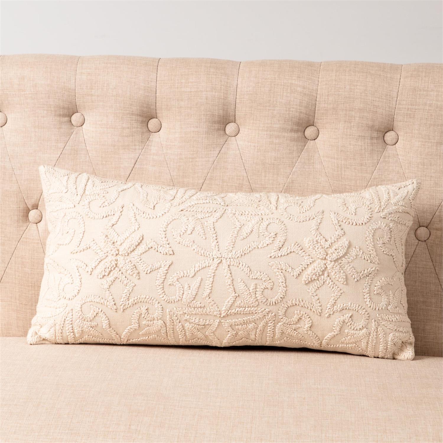 White Embroidery Lumbar Pillow