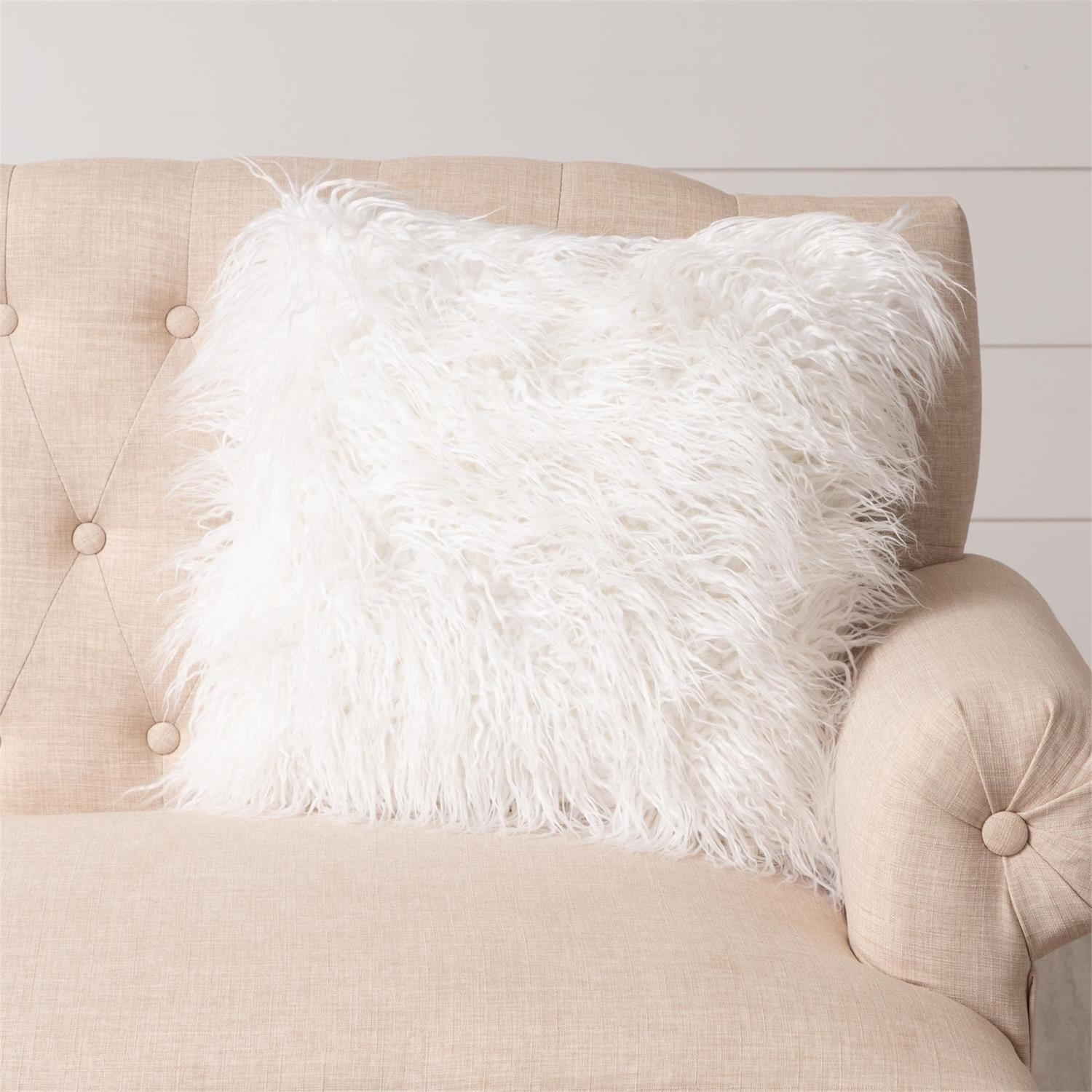 Faux Mongolian Fur, White Pillow