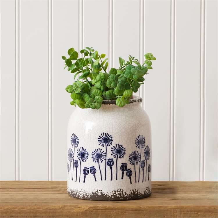 Blue Floral Pottery - Dandelion Crock