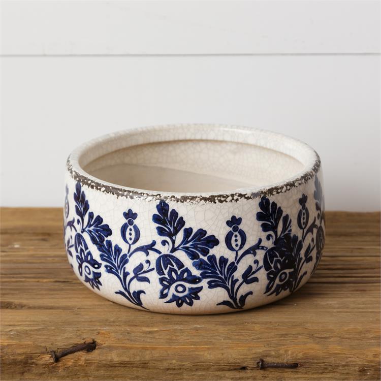 Blue Floral Pottery - Shallow Bowl
