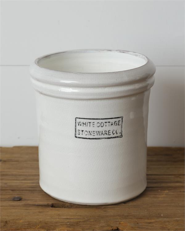 White Cottage Stoneware Crock (Lg)