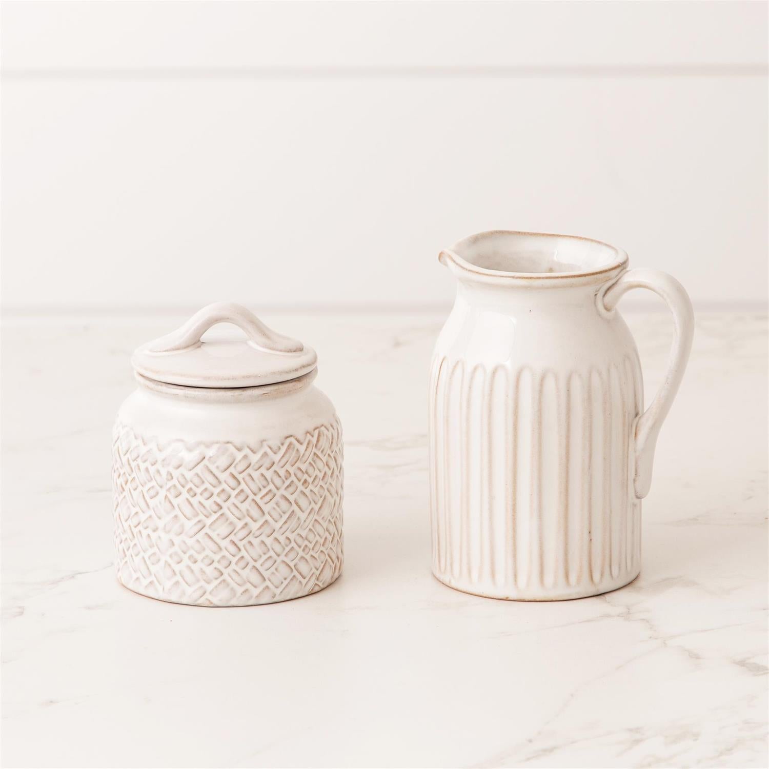 Debossed Stoneware Cream And Sugar Set - DEFAULT TITLE