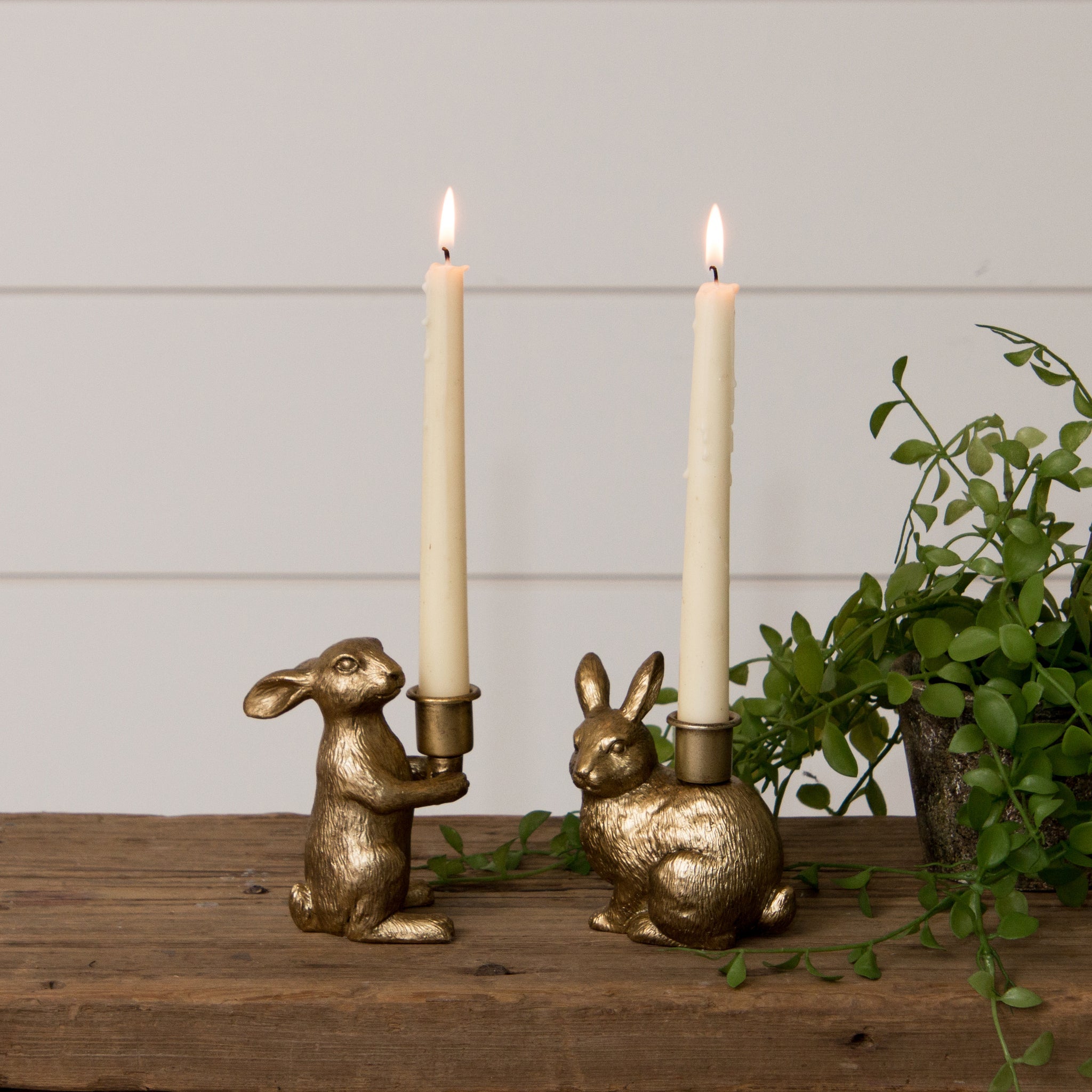 Gold Bunny Tapered Candle Holders (S/2)