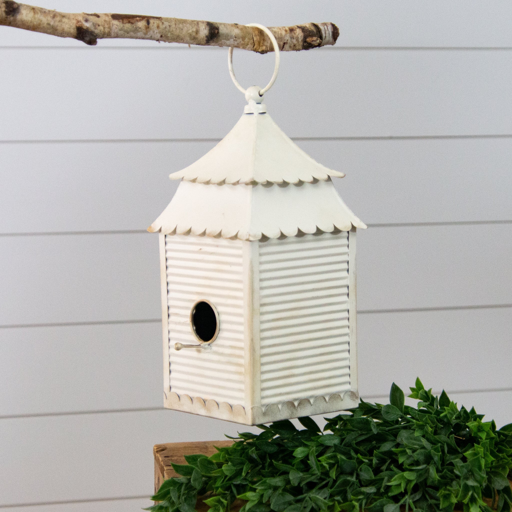 Metal Birdhouse with Scalloped Roof