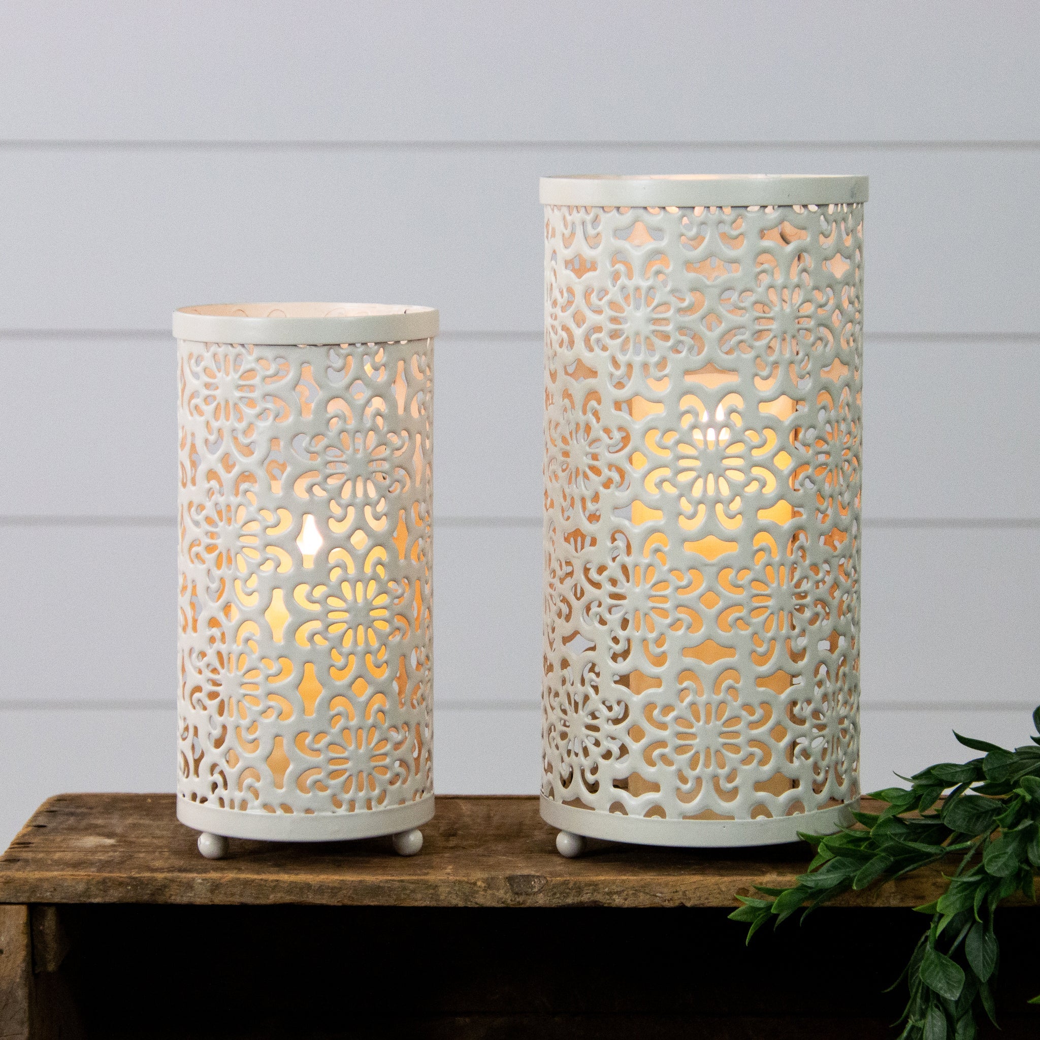 White Metal Cut Out Candle Holders