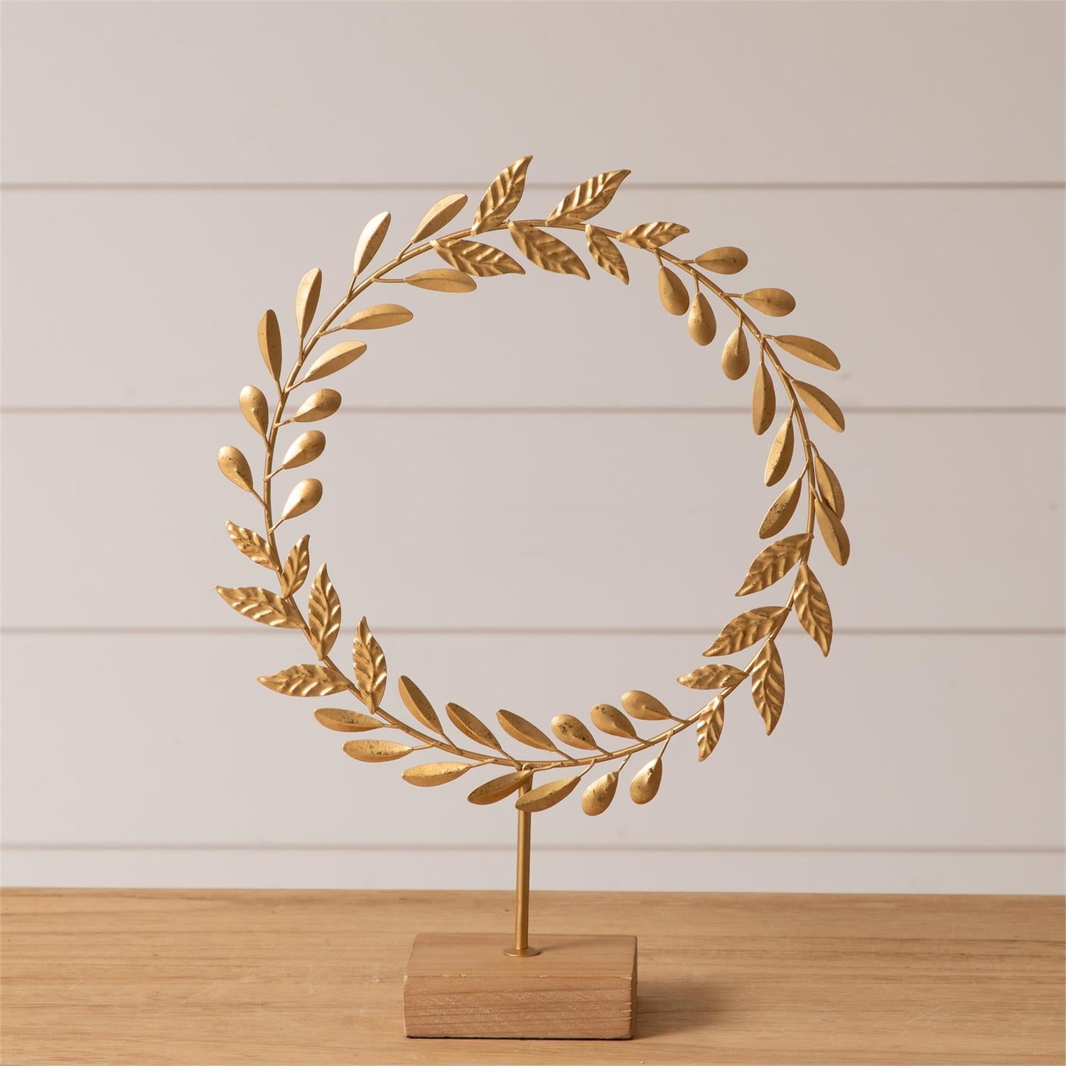 Gold Wreath On Wood Base