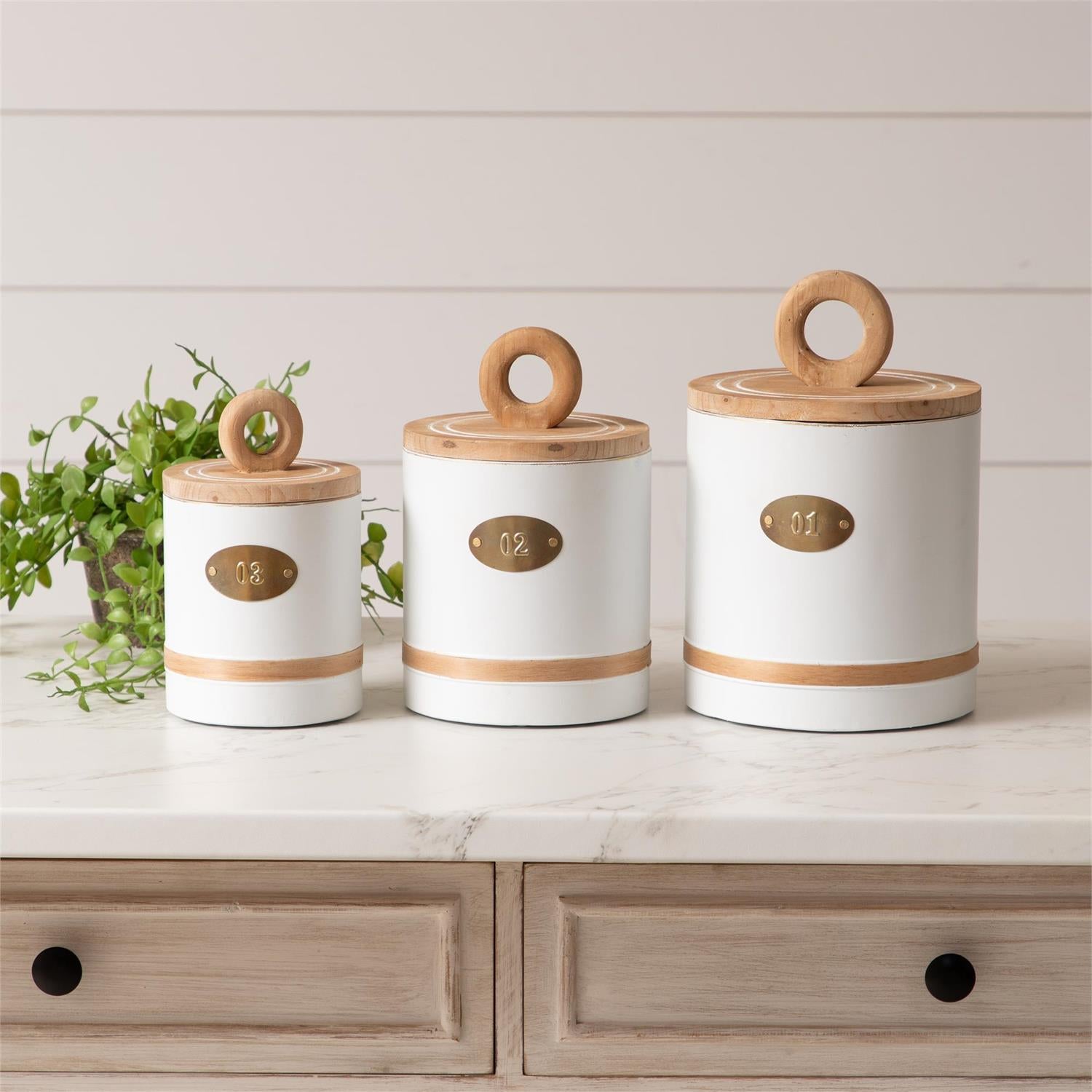White And Gold Canisters #1, #2, #3