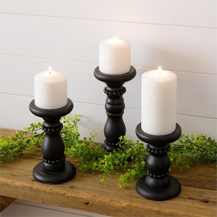 Black Beaded Candle Holders (S/3)