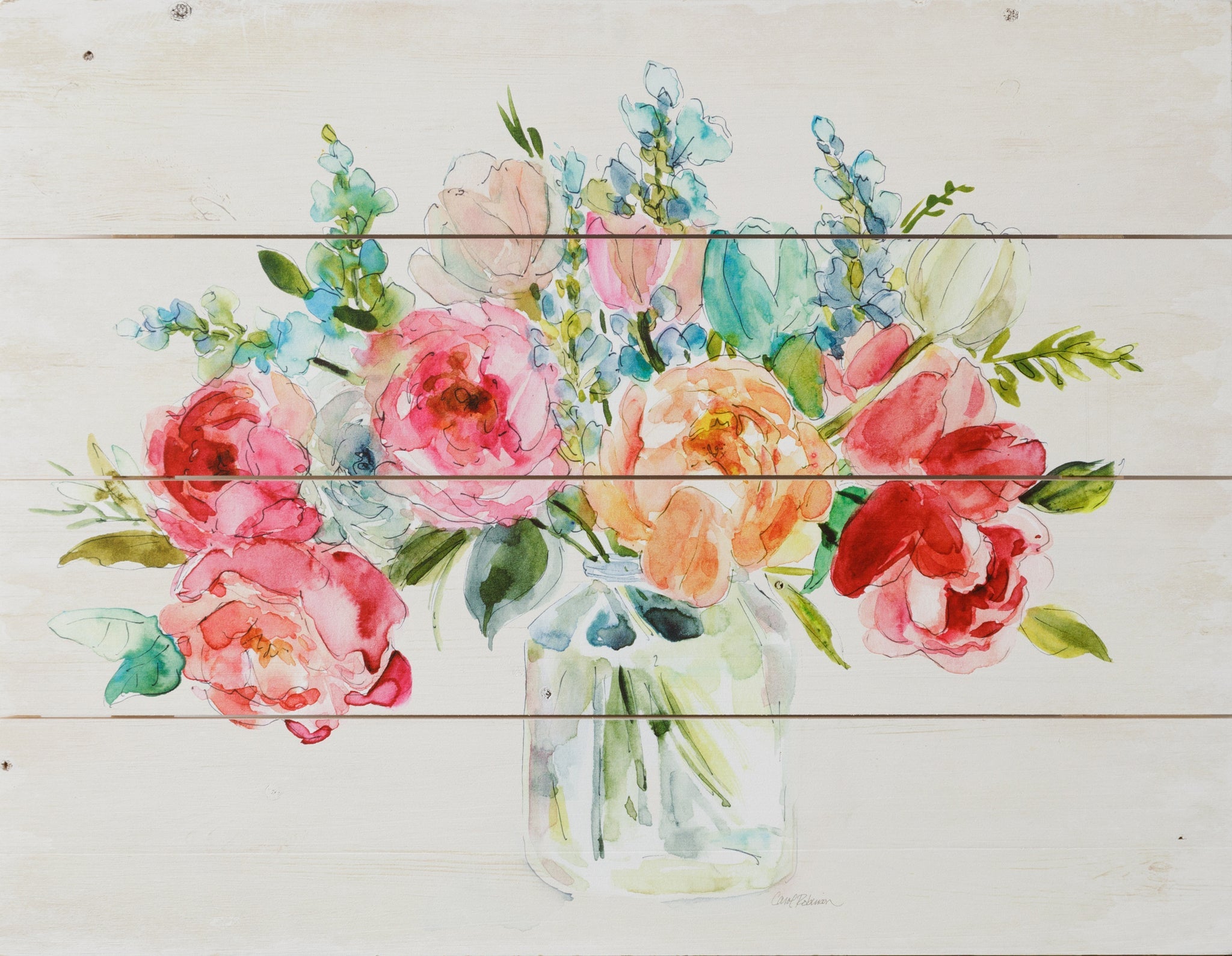 Planked Watercolor Flowers Sign