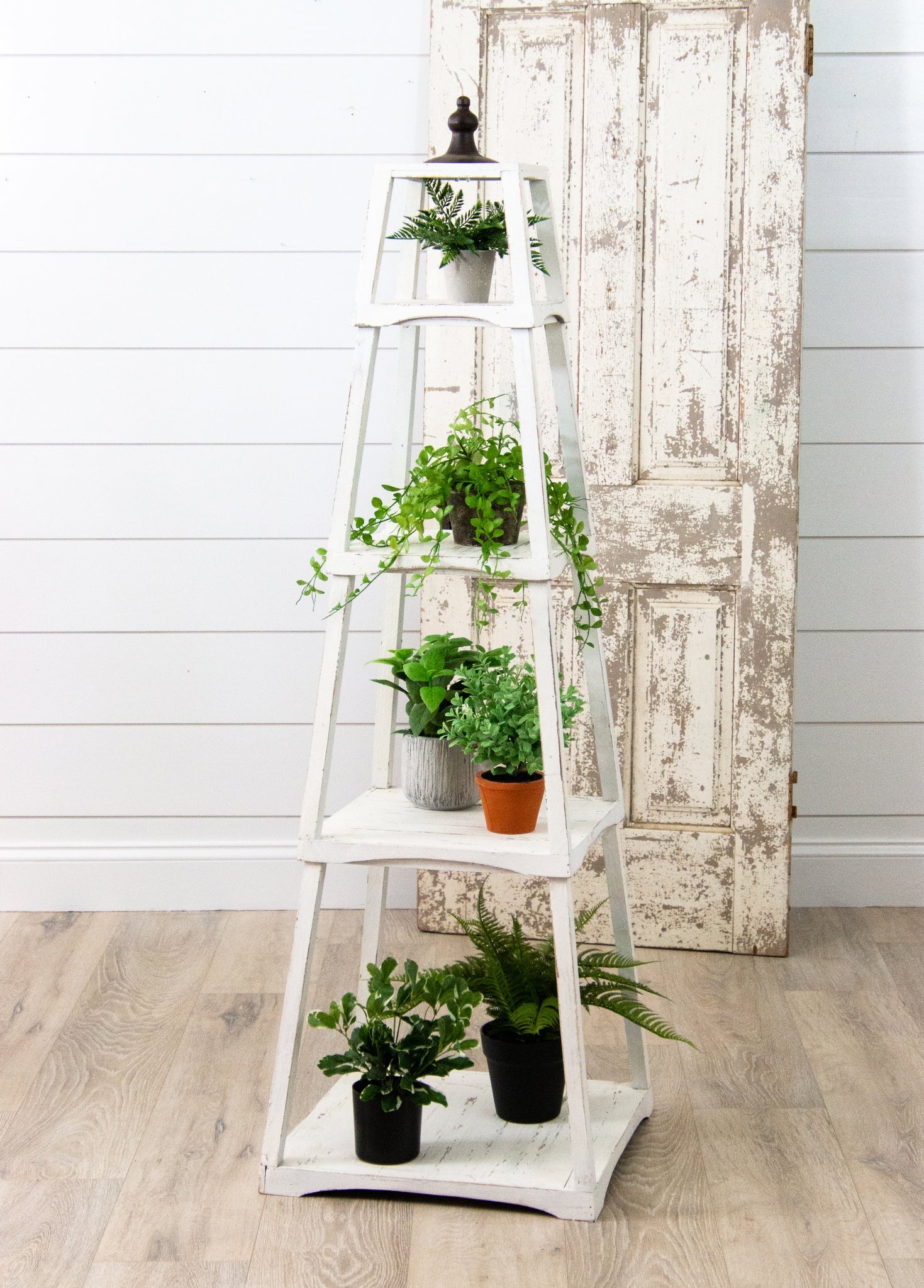 White Distressed Multi-Tier Stacked Stand